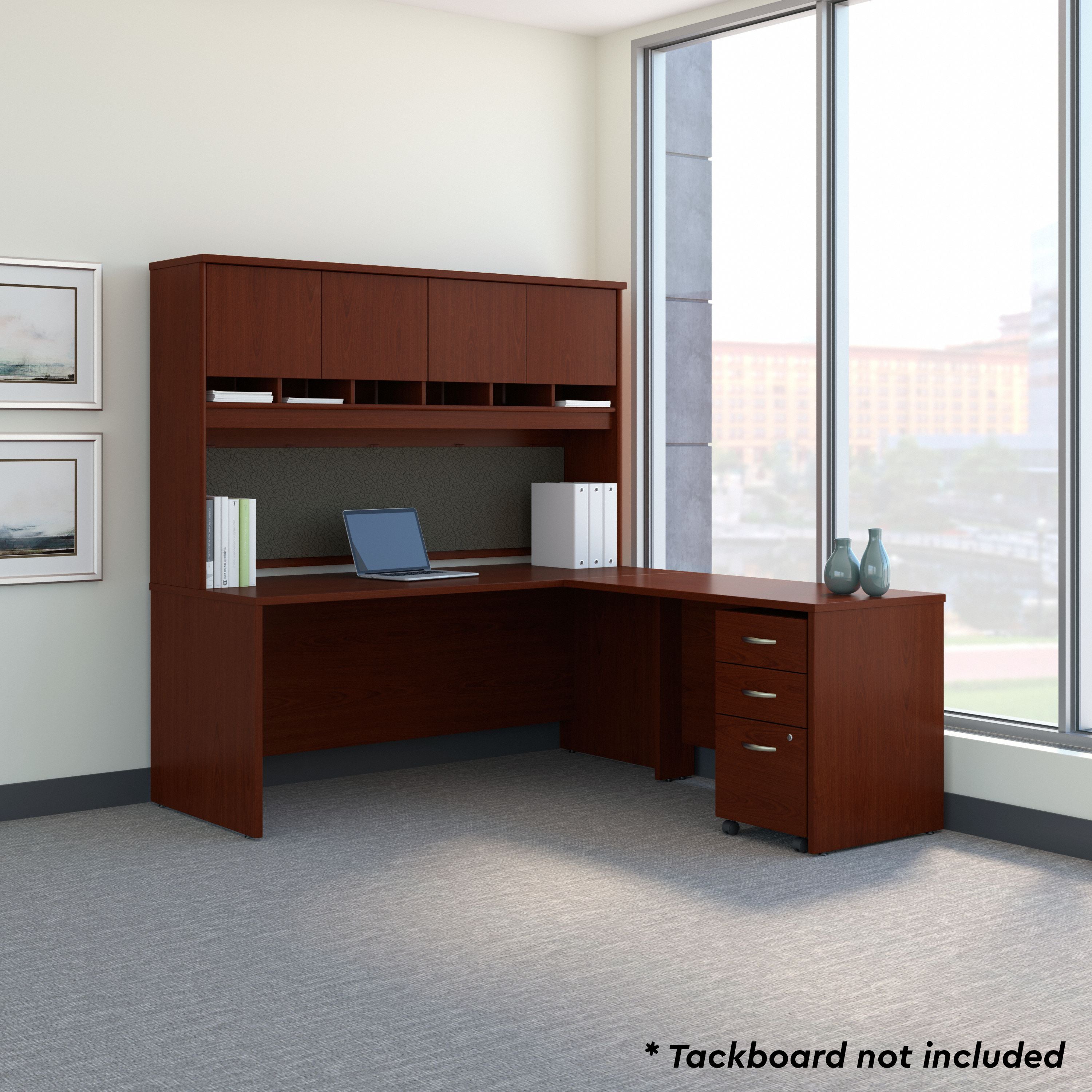 Bush Business Furniture Series C 72W L Shaped Desk with Hutch and Mobile File Cabinet in Mahogany - 71.02" Width x 77.05" Depth x 72.78" Height