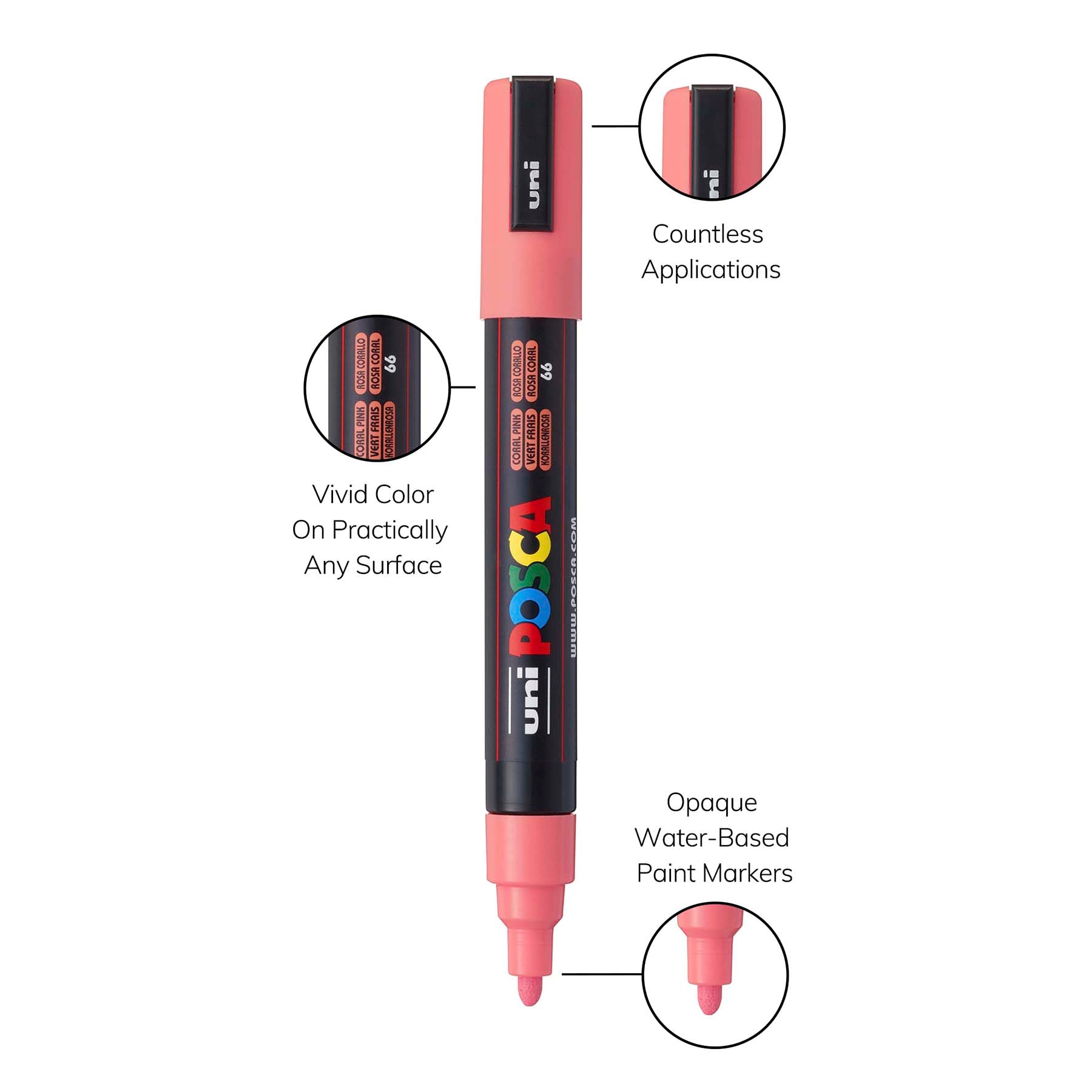 uni® POSCA PC-5M Water-Based Paint Markers, Reversible Medium Tip (1.8-2.5mm), Coral Pink