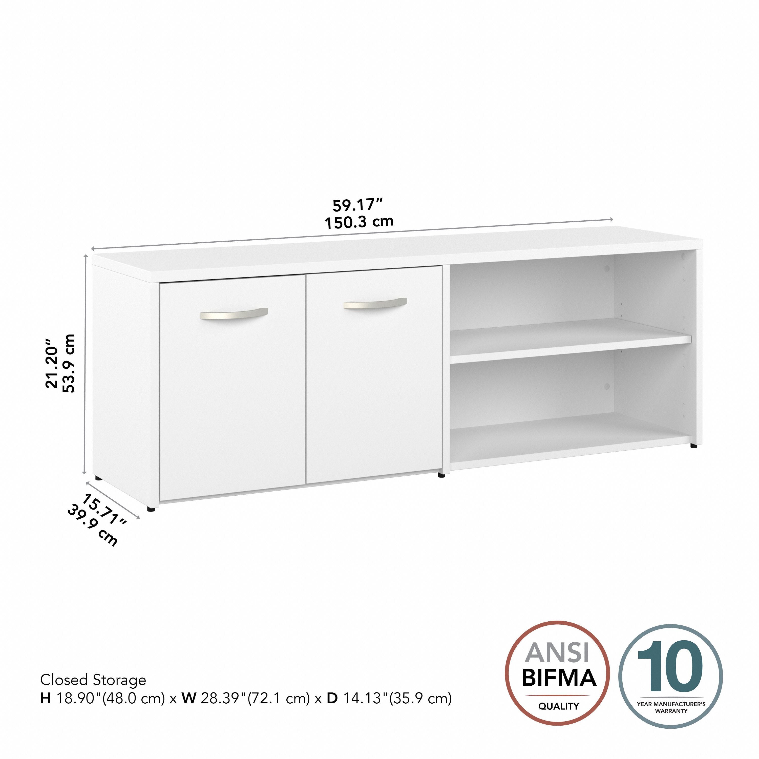 Bush Business Furniture Studio C Low Storage Cabinet with Doors and Shelves in White - 59.17" Width x 15.71" Depth x 21.2" Height