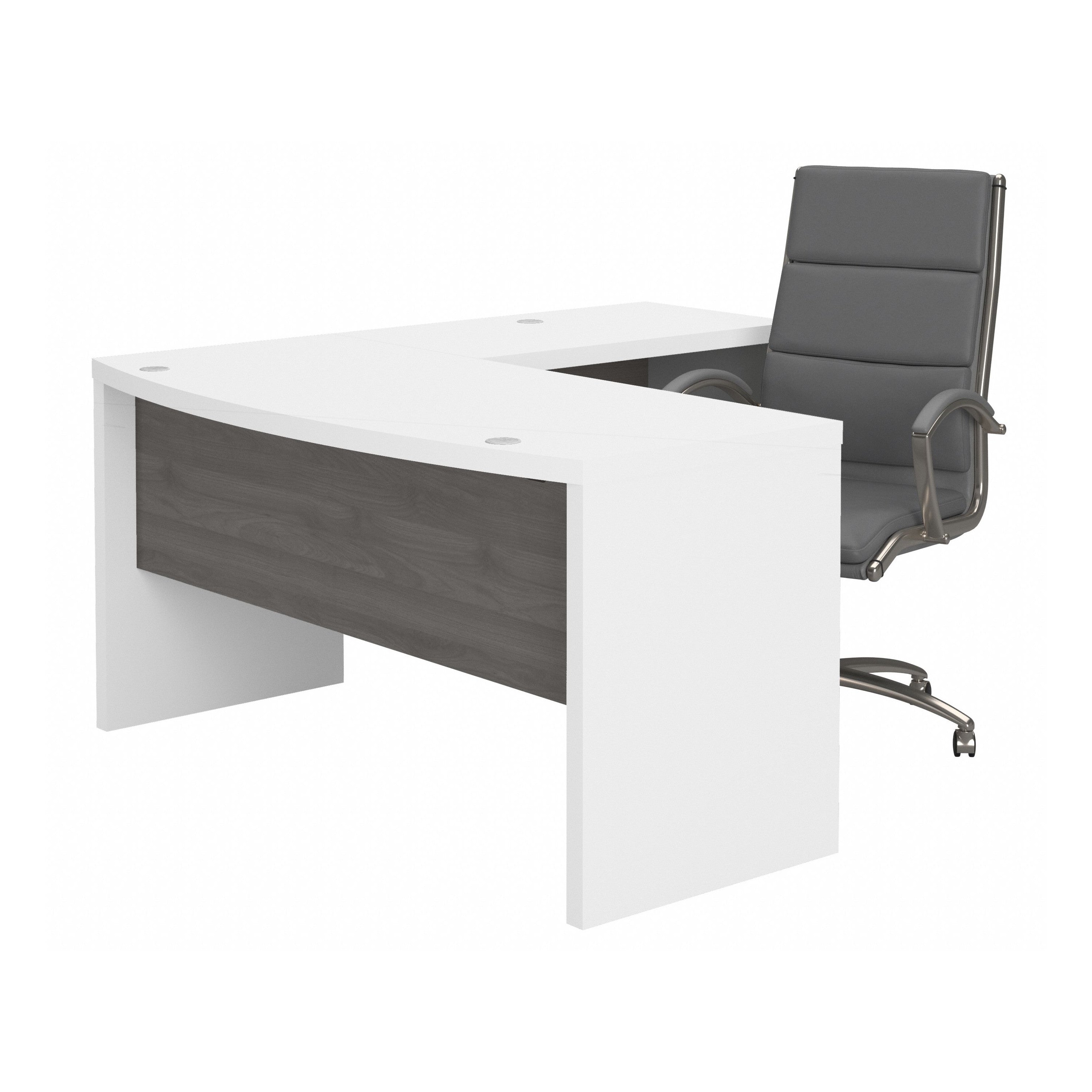 Bush Business Furniture Echo L Shaped Bow Front Desk with High Back Chair in Pure White and Modern Gray - 60" Width x 64.02" Depth x 42.91" Height