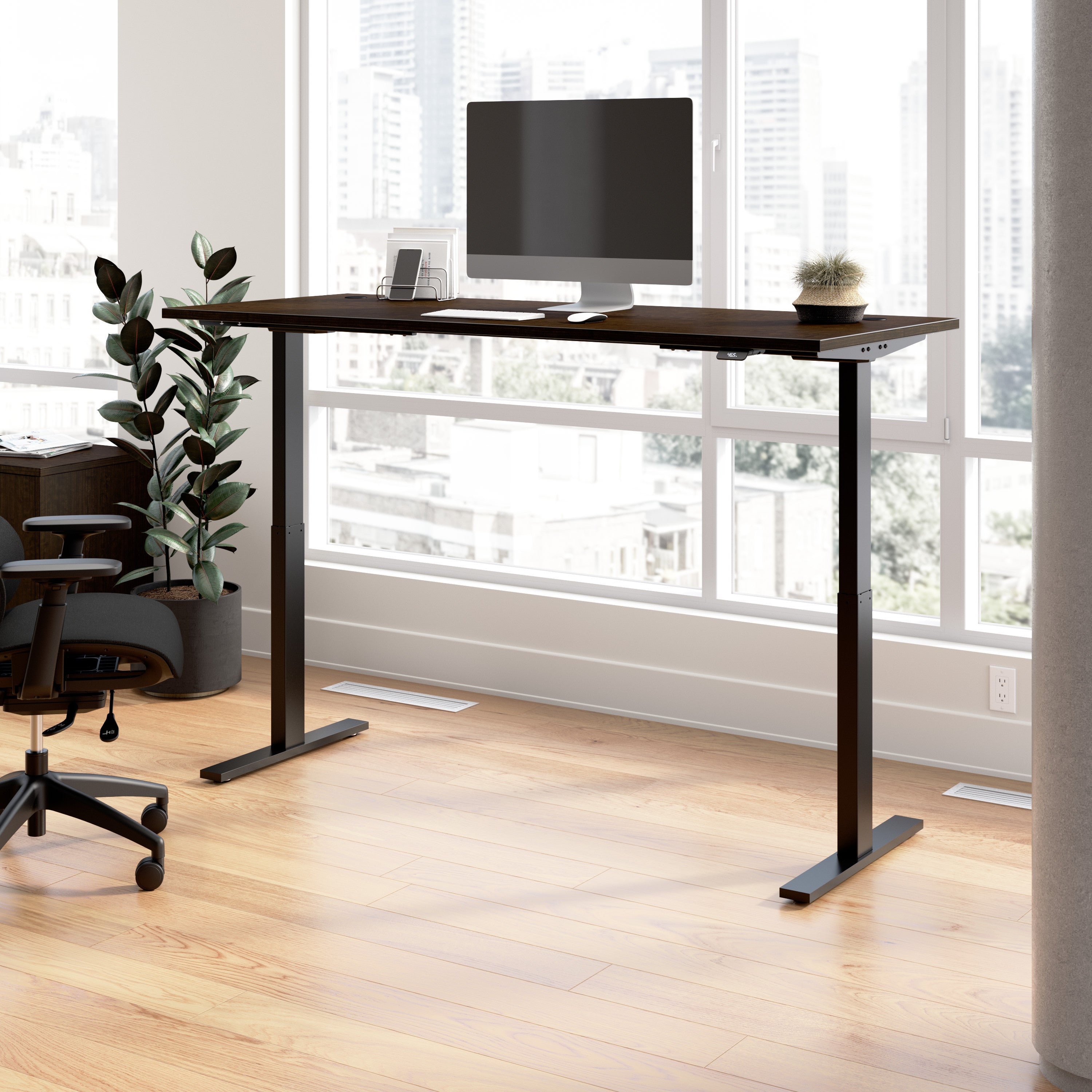 Bush Business Furniture Move 60 Series 72W x 30D Electric Height Adjustable Standing Desk in Mocha Cherry with Black Base - 71.02" Width x 29.37" Depth x 47.69" Height