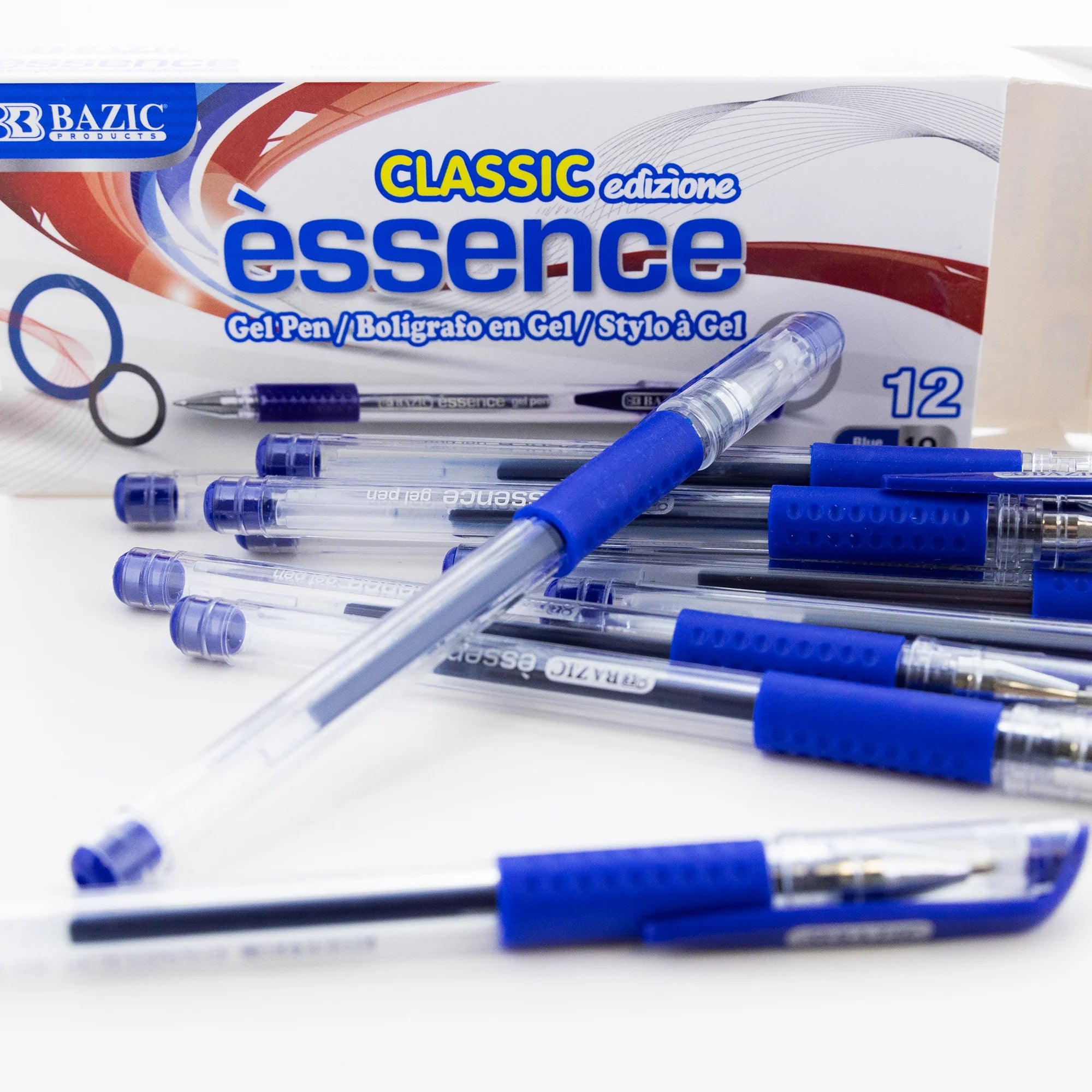 Essence Gel Pen with Cushion Grip, Blue, Box of 12