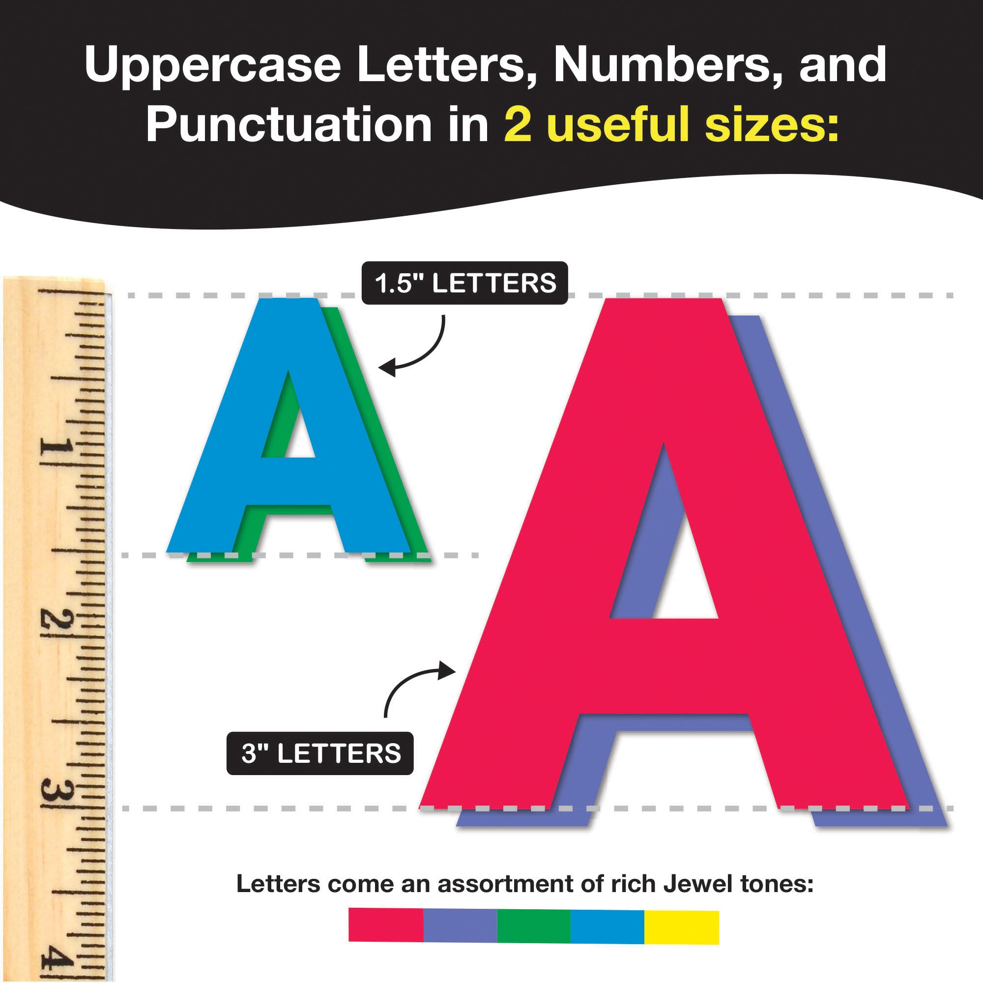 Bulletin Board Letters & Numbers, Jewel Colors, 1.5in & 3in, 710 Pieces