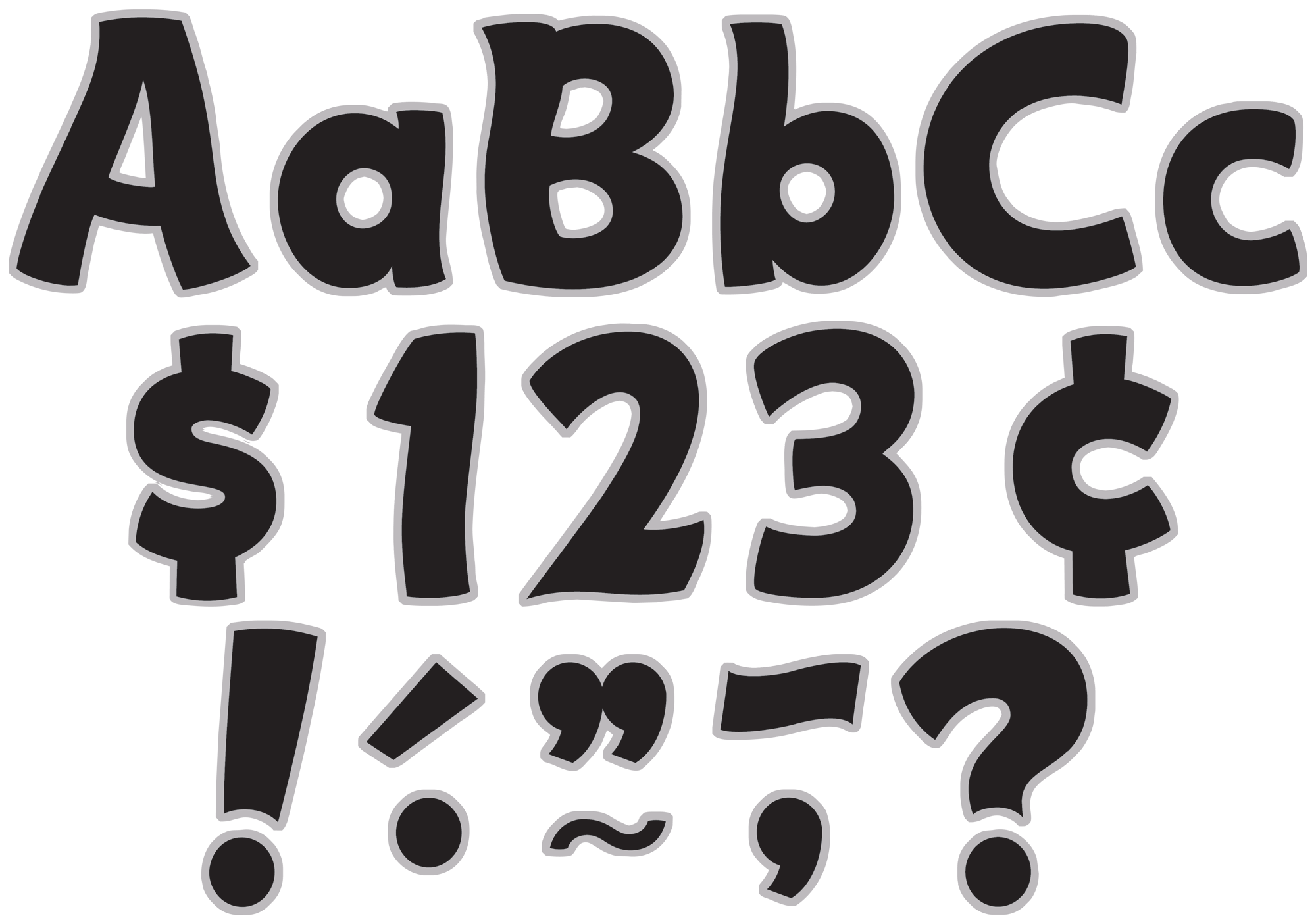 Black & Silver Funtastic 4" Letters Combo Pack