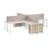 Bush Business Furniture Hustle 4 Person L Shaped Desk with Mobile File Cabinets, Power Grommets, and Privacy Screens in White and Natural Elm - 71.02" Width x 23.34" Depth x 30.07" Height
