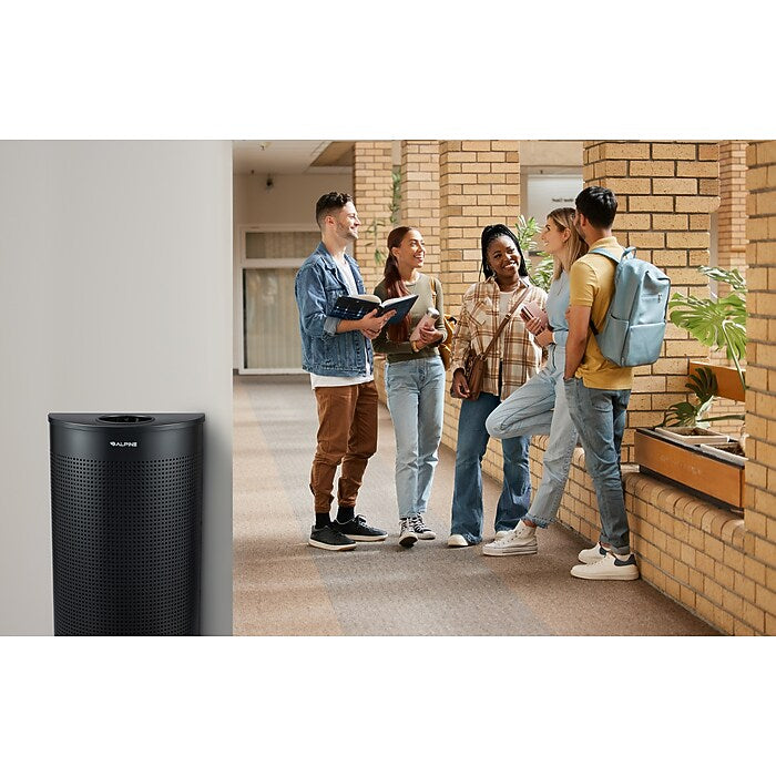 12 Gallon Black Perforated Metal Half Round Decorative Waste Receptacle
