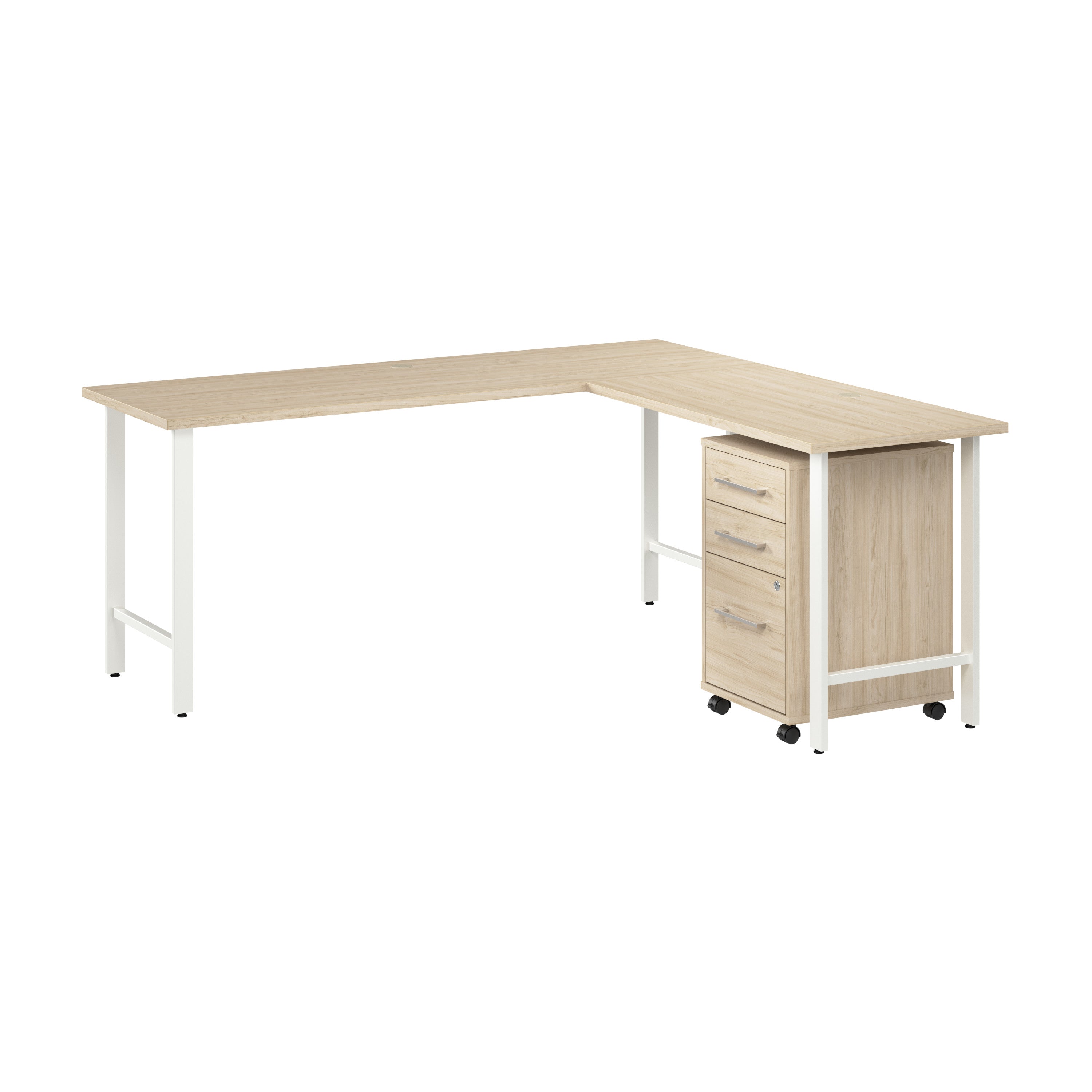 Bush Business Furniture Hustle 72W x 24D L Shaped Computer Desk with 3 Drawer Mobile File Cabinet in Natural Elm - 71.02" Width x 65.3" Depth x 30.07" Height