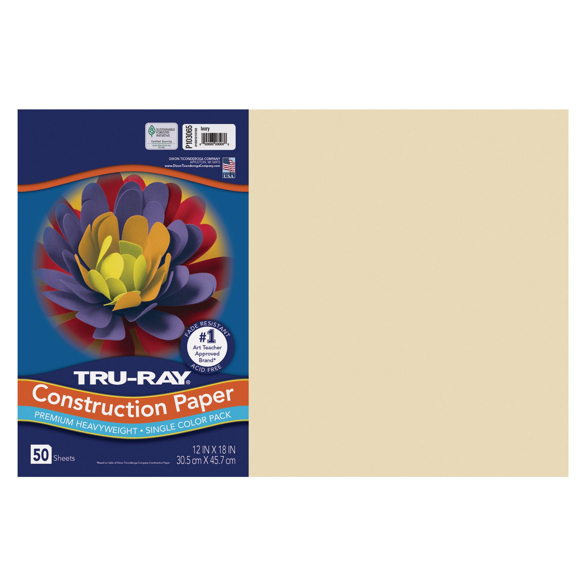 Construction Paper, Heavyweight, Ivory, 12" x 18", 50 Sheets