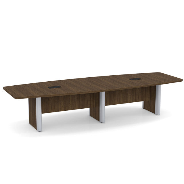 OfficeSource  Boat Shaped Conference Table with Elliptical Base - 12' - Modern Walnut
