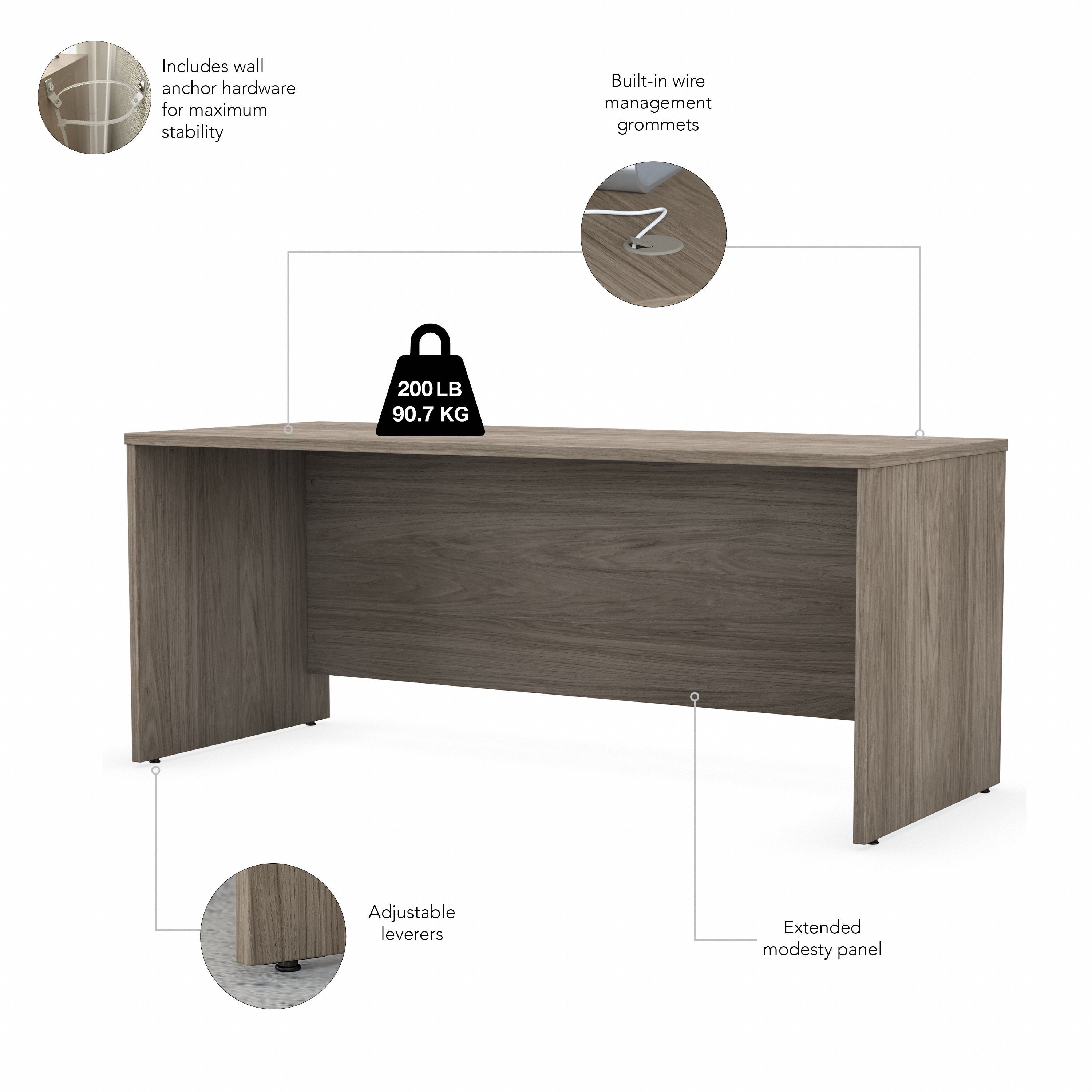 Bush Business Furniture Studio C 72W x 30D Office Desk with Mobile File Cabinet in Modern Hickory - 71.02" Width x 29.37" Depth x 29.84" Height