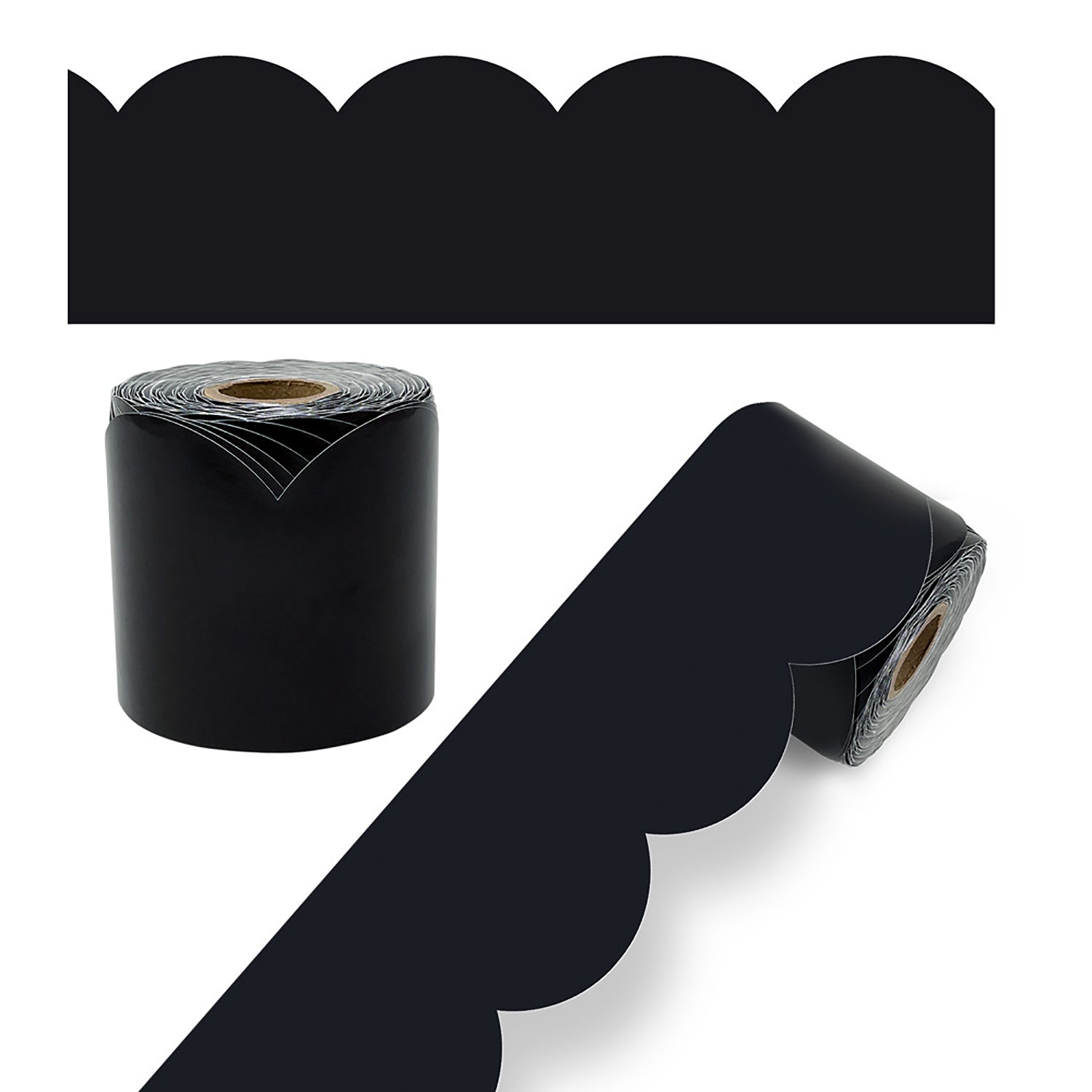 Black Rolled Scalloped Bulletin Board Borders, 3 Inch x 65 Feet