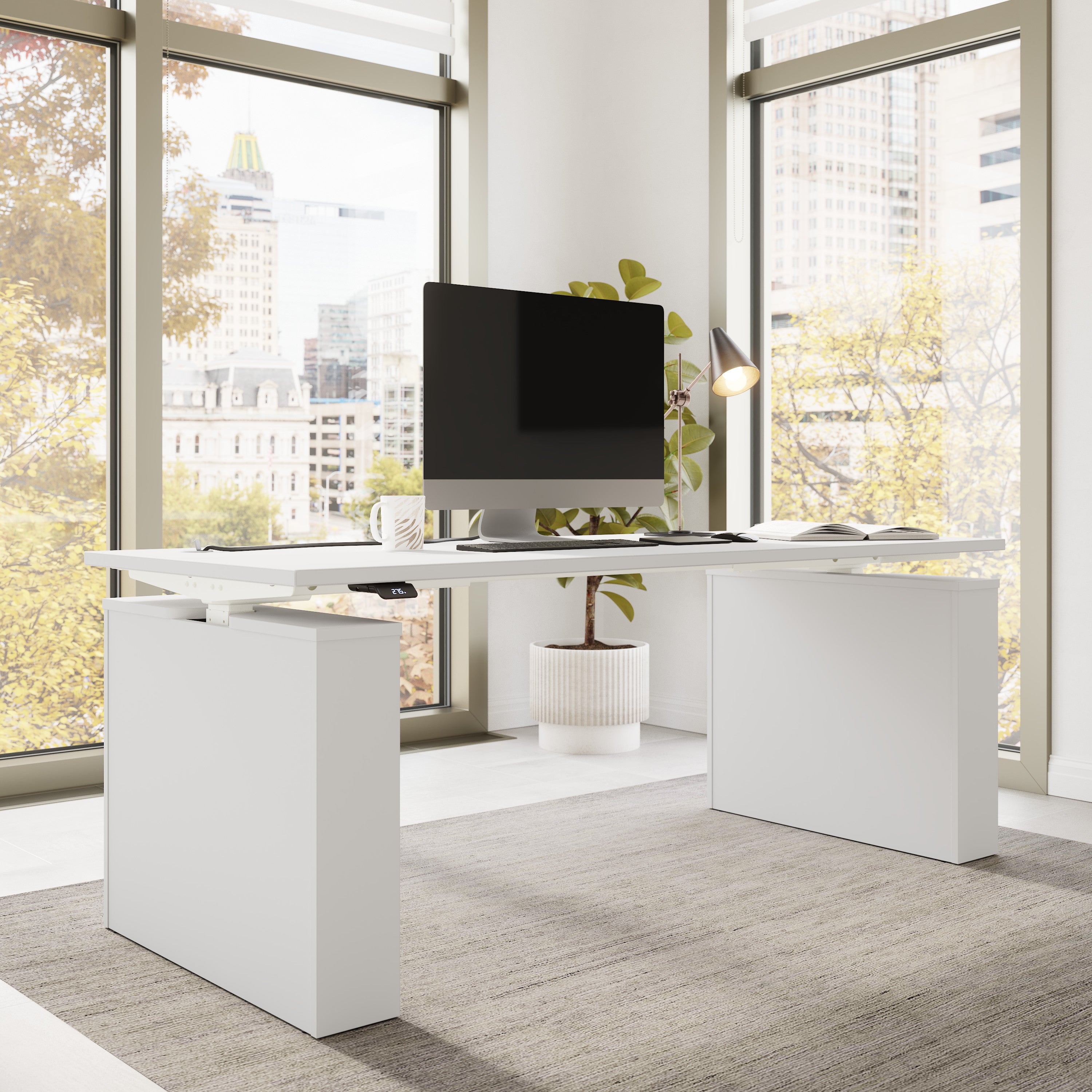 Bush Business Furniture Stratus&nbsp;72W x&nbsp;30D Electric Height Adjustable Standing Desk in White with White Base - 71.02" Width x 29.37" Depth x 27.44" Height