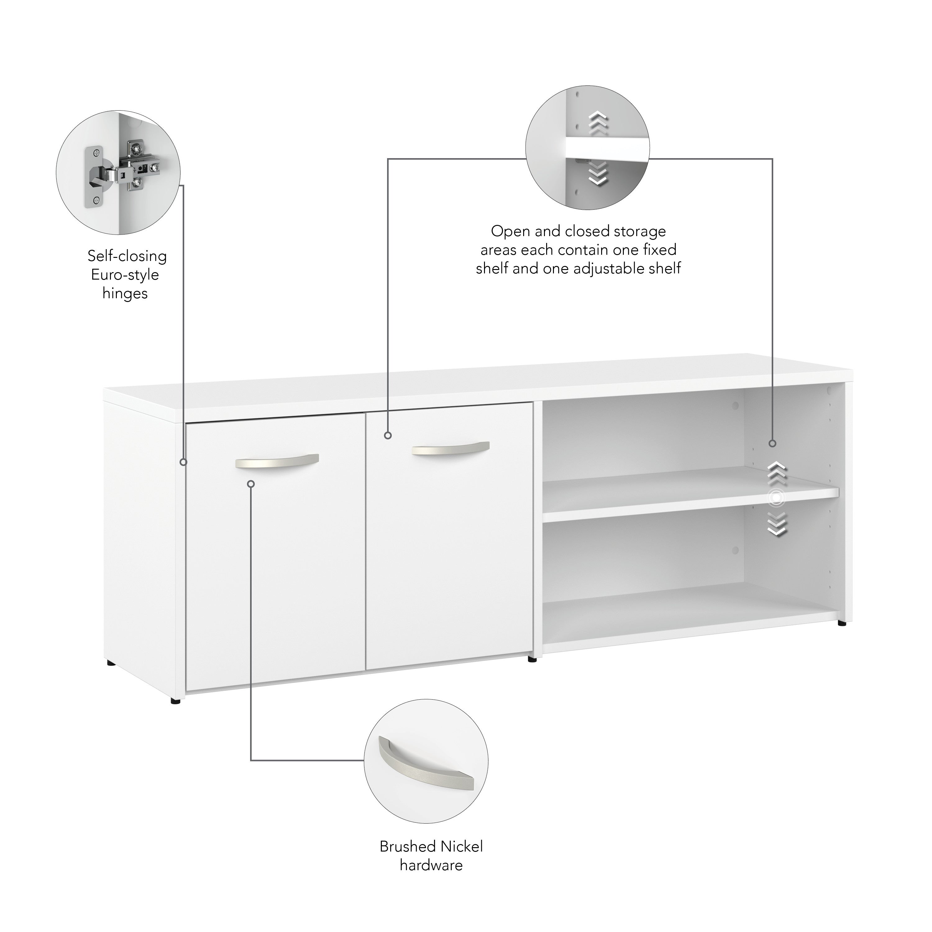 Bush Business Furniture Studio C Low Storage Cabinet with Doors and Shelves in White - 59.17" Width x 15.71" Depth x 21.2" Height