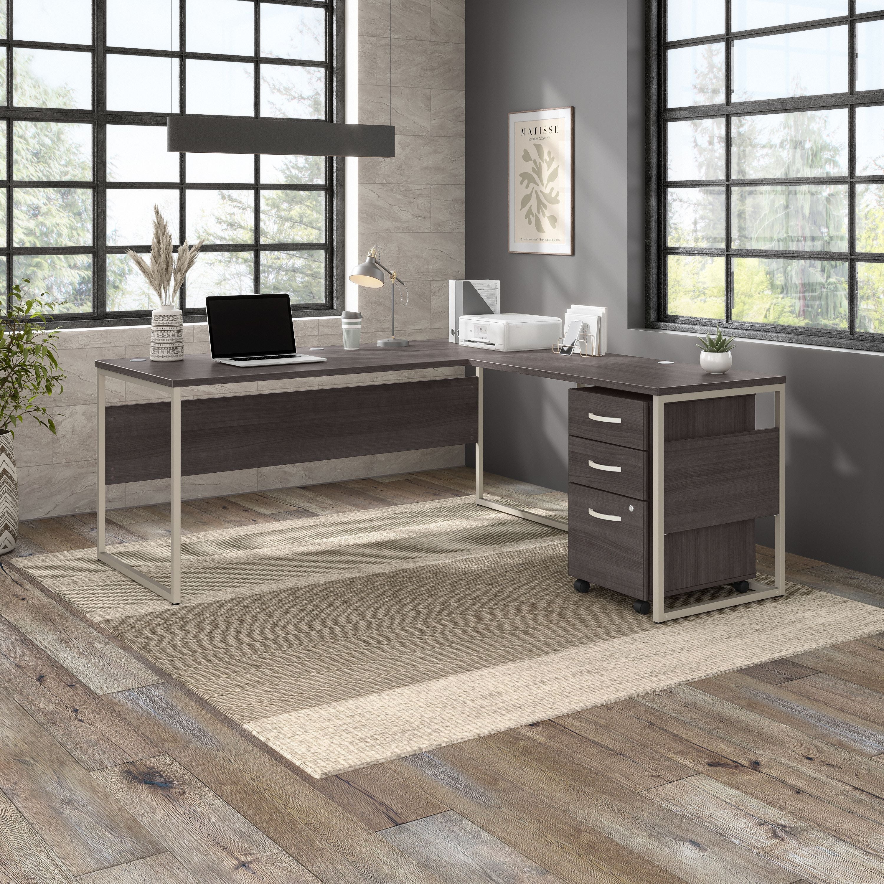 Bush Business Furniture Hybrid 72W x 30D L Shaped Table Desk with Mobile File Cabinet in Storm Gray - 71.02" Width x 71.34" Depth x 29.91" Height