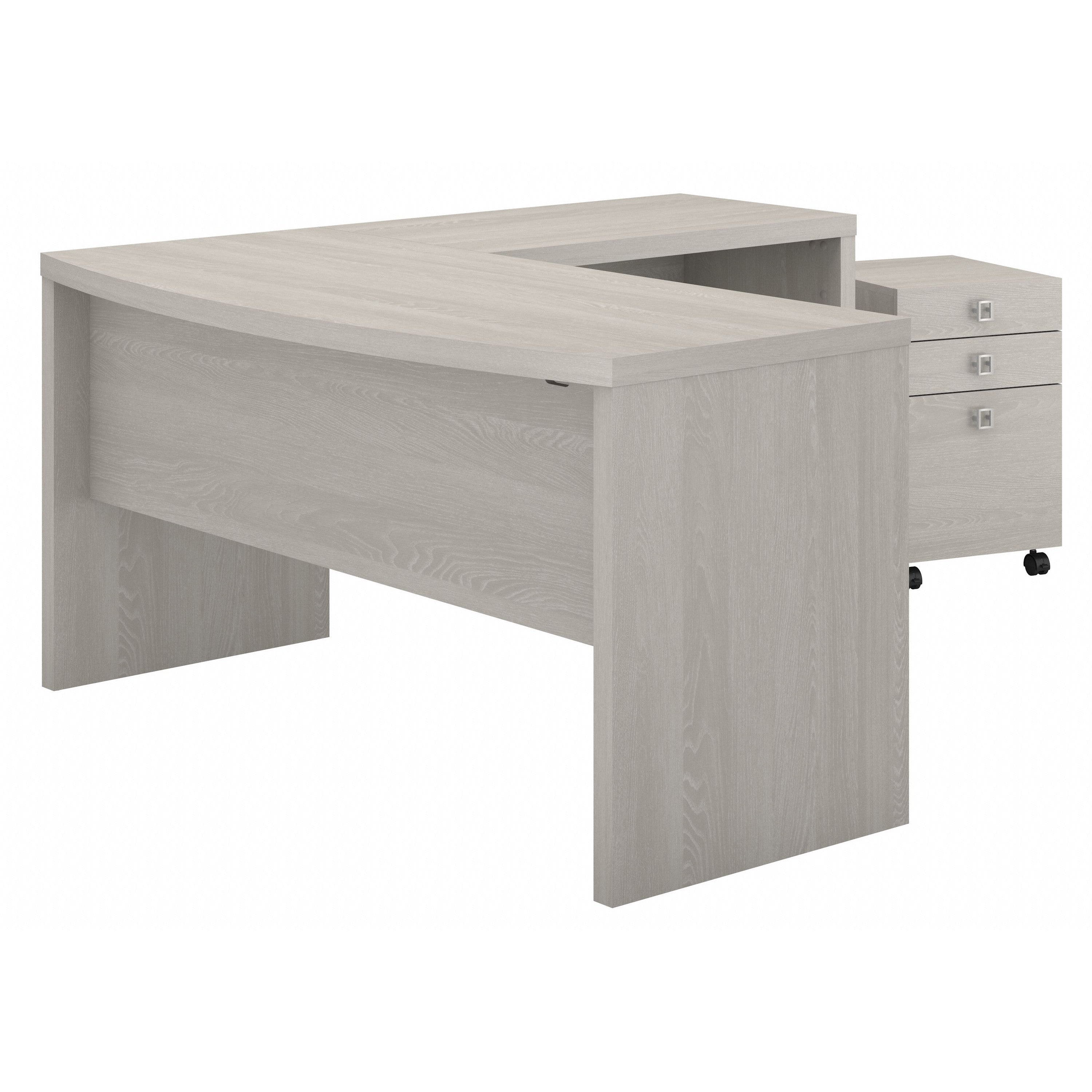 Bush Business Furniture Echo L Shaped Bow Front Desk with Mobile File Cabinet in Gray Sand - 60" Width x 64.33" Depth x 30" Height