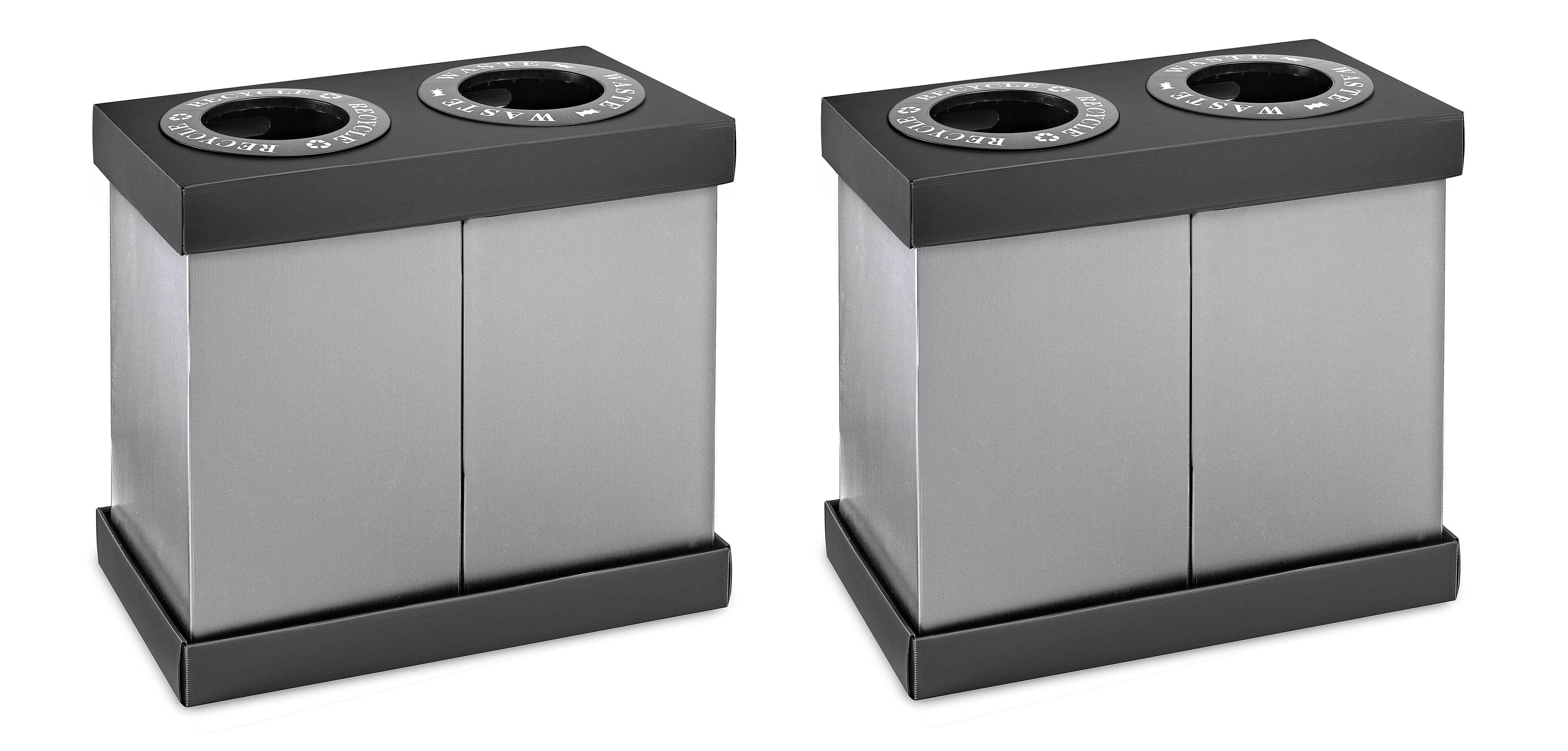 28 Gal. Black Plastic 2-Compartment Indoor Trash Can and Recycling Bin 2 Pack
