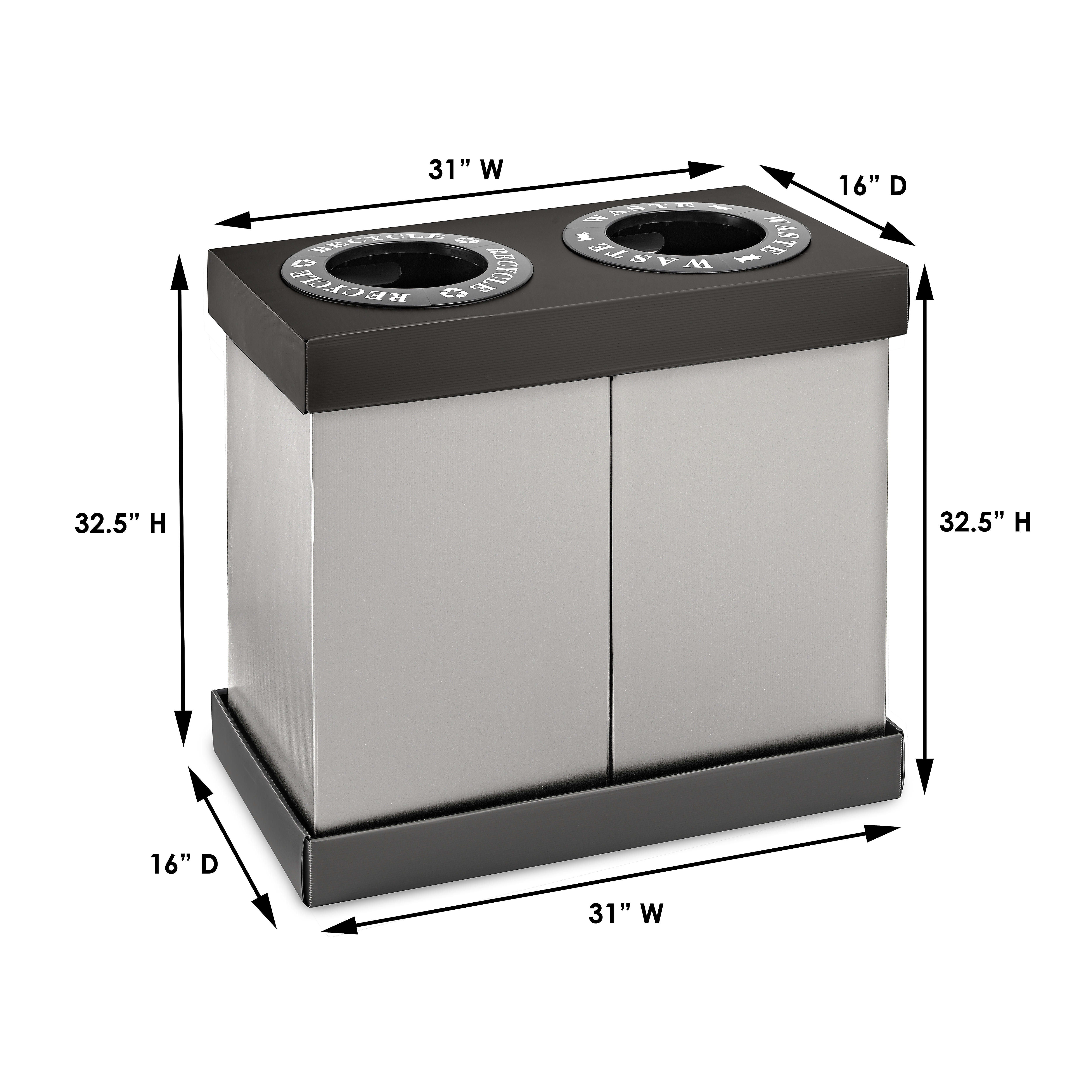 28 Gal. Black Plastic 2-Compartment Indoor Trash Can and Recycling Bin 2 Pack