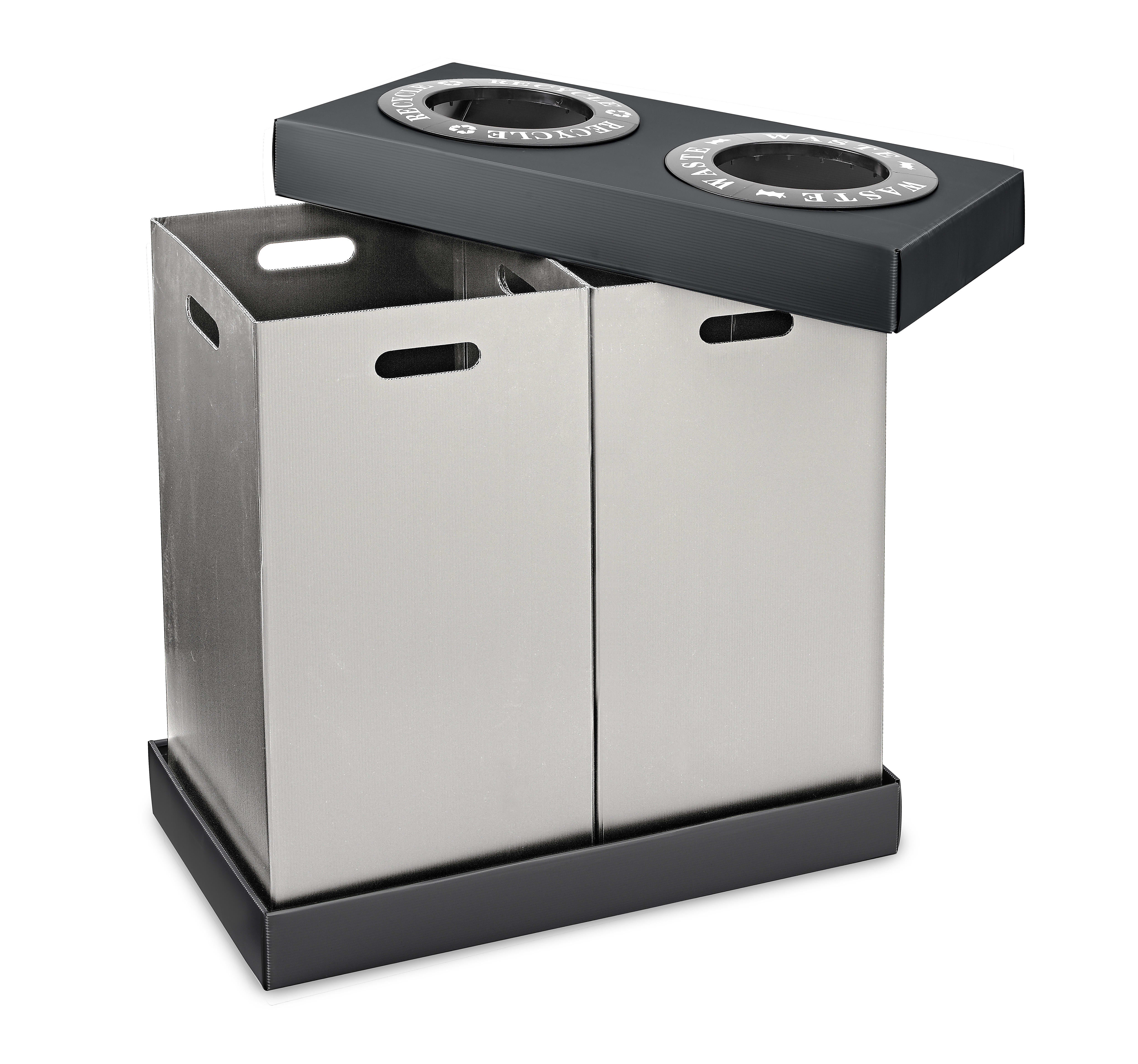 28 Gal. Black Plastic 2-Compartment Indoor Trash Can and Recycling Bin 2 Pack