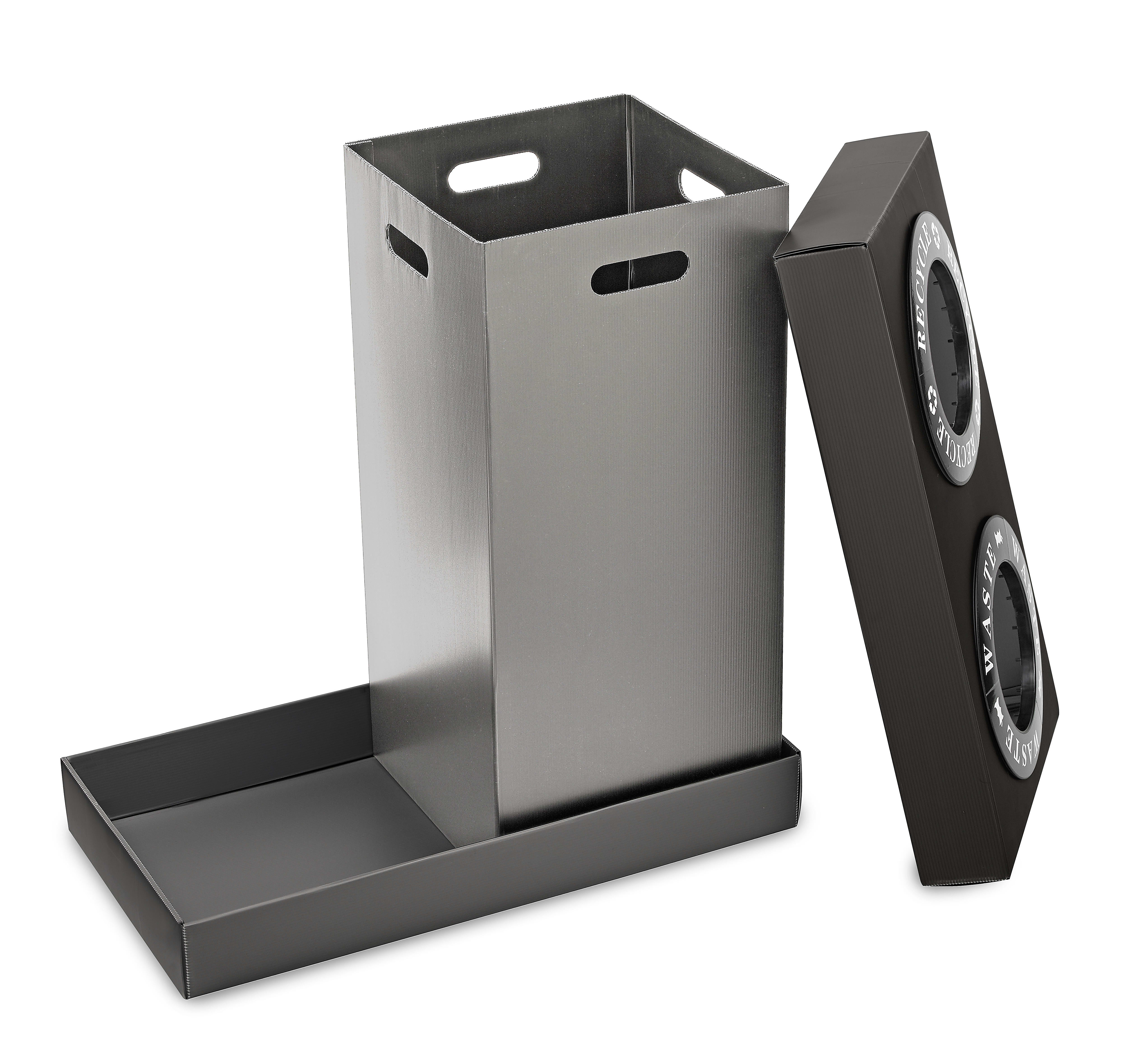 28 Gal. Black Plastic 2-Compartment Indoor Trash Can and Recycling Bin 2 Pack