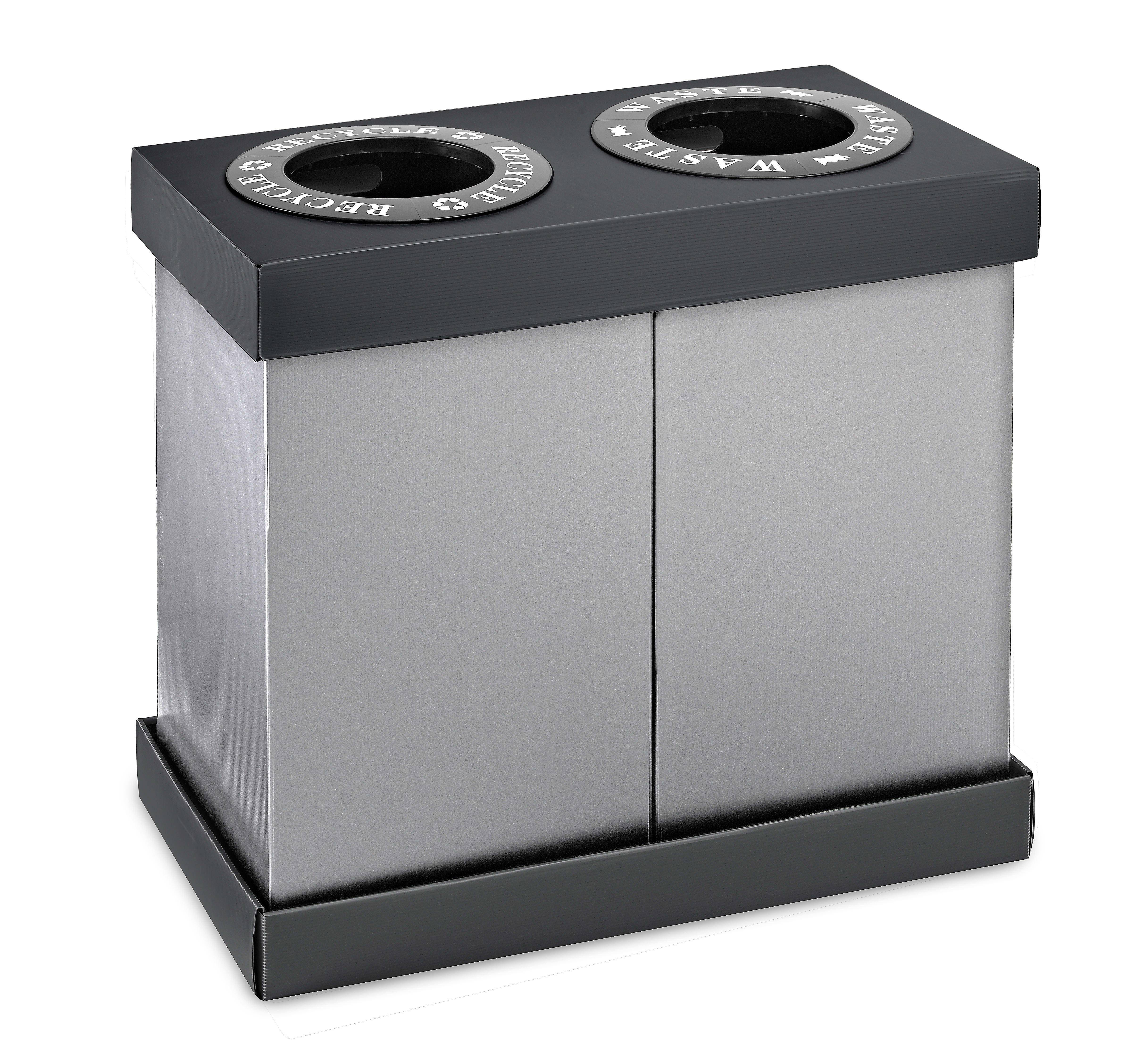 28 Gal. Black Plastic 2-Compartment Indoor Trash Can and Recycling Bin 2 Pack