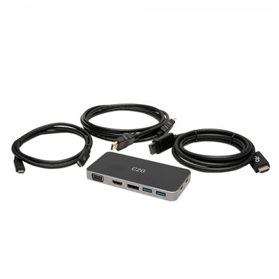 C2G C2G54477 USB-C 7-in-1 Dual Monitor Docking Station Kit - Includes USB C Docking Station, 6 Feet HDMI Cable, and HDMI to DP Cables - 100 Watts - US