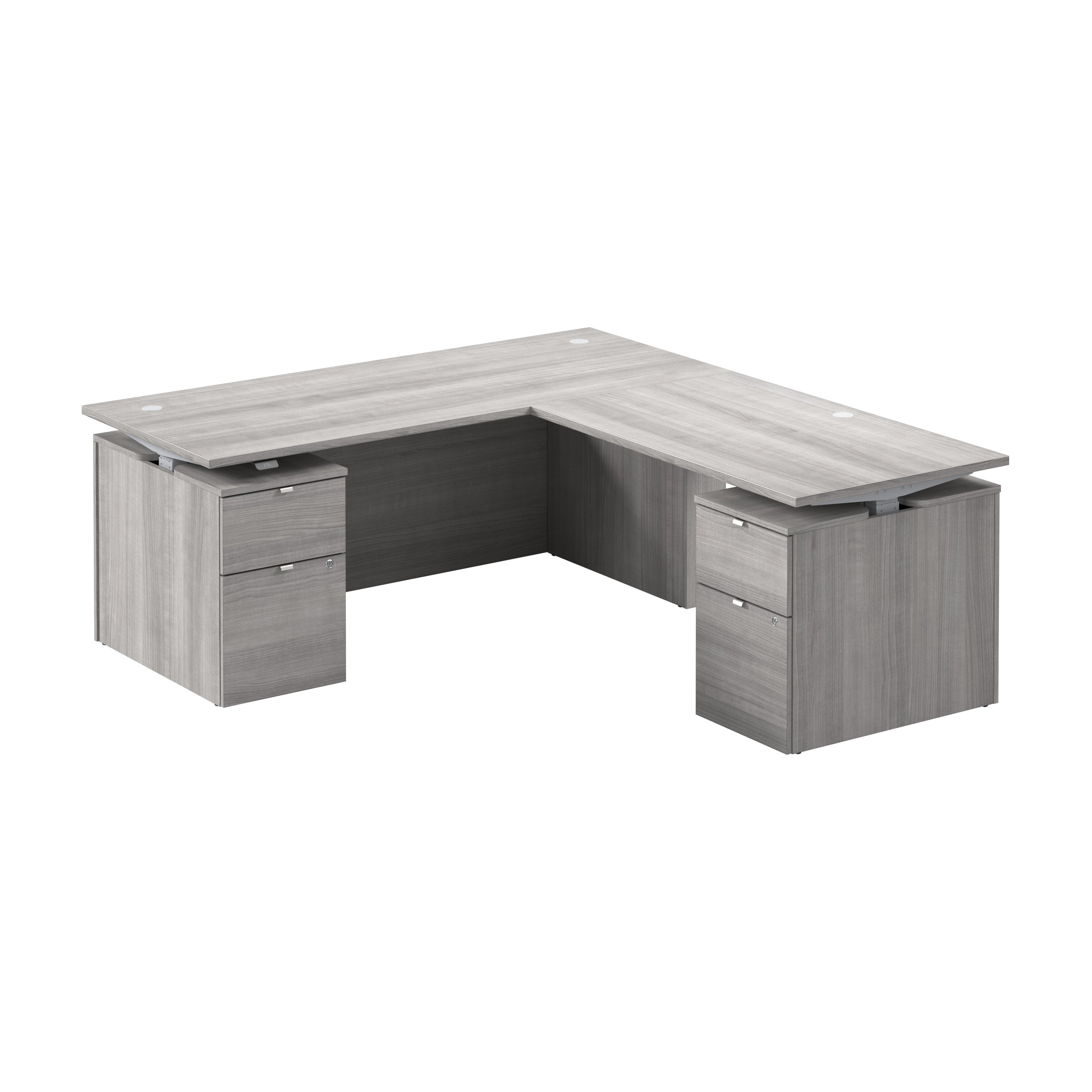 Bush Business Furniture Stratus&nbsp;72W x&nbsp;78D Height Adjustable L Shaped Standing Desk with Drawers in Platinum Gray with Metallic Gray Base - 71.02" Width x 76.97" Depth x 27.44" Height