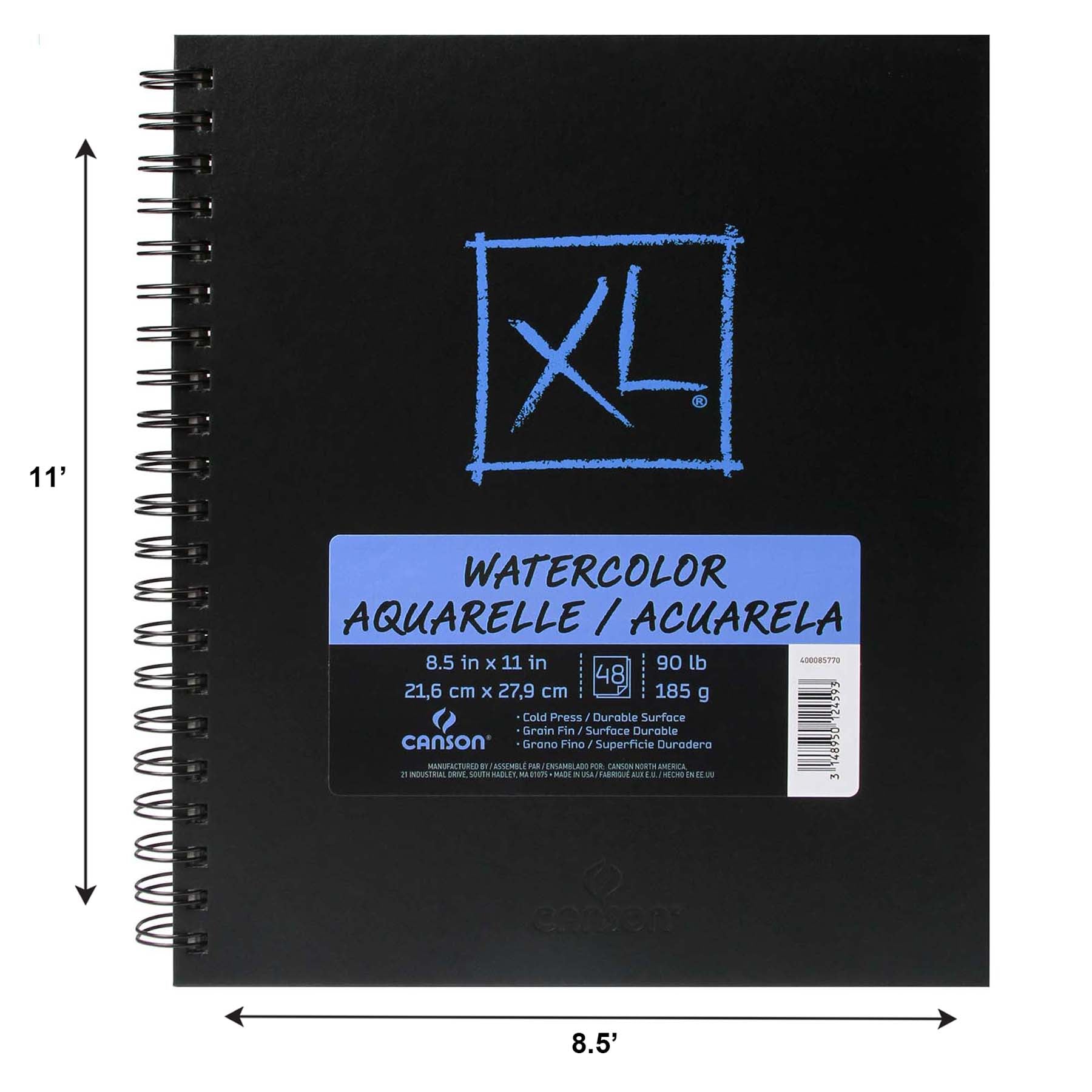 XL Series Watercolor Art Book, Midweight White Paper, Side Wire Binding, 48 Sheet, 8.5x11 inch, 1 Count