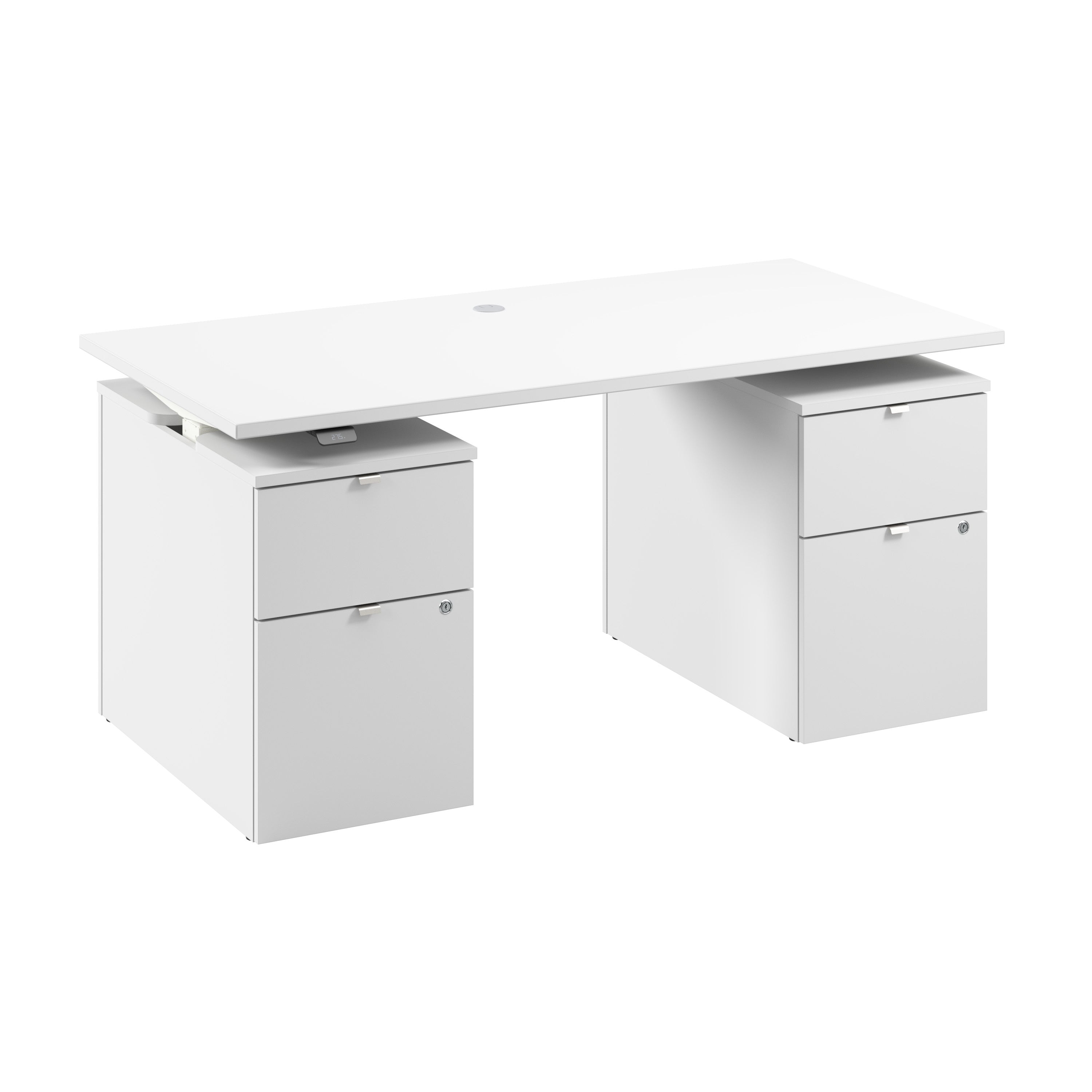 Bush Business Furniture Stratus&nbsp;60W x&nbsp;30D Electric Height Adjustable Standing Desk with Drawers in White with White Base - 59.45" Width x 29.37" Depth x 27.44" Height