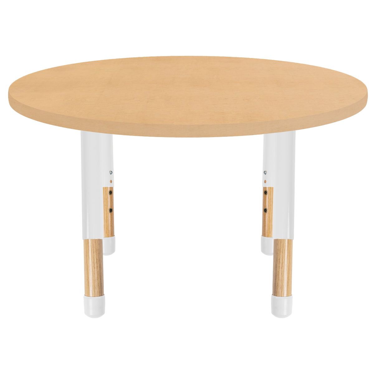 36" x 36" Round Thermofused Activity Table with Adjustable Chunky Wood Legs - Maple Grain/White/Natural