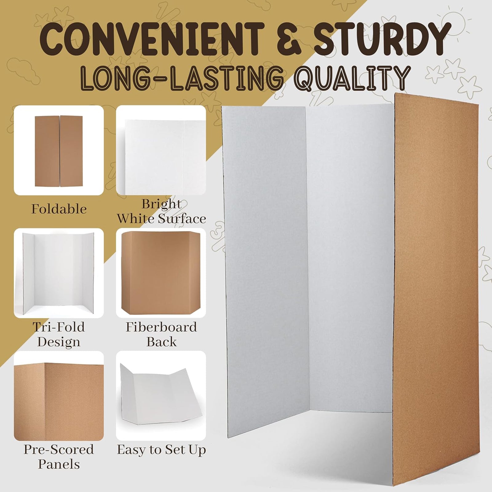 Trifold Poster Board, Presentation Board, 36" x 48", White, Pack of 4