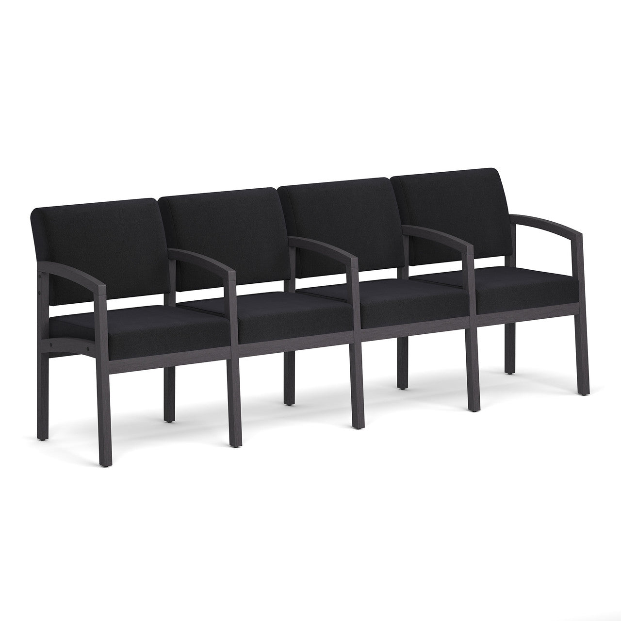 OfficeSource Baker 4-Seater with Full Arm - Coastal Gray Frame - Black Fabric