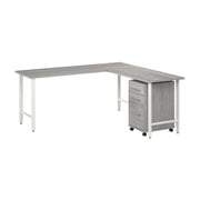 Bush Business Furniture Hustle 72W x 24D L Shaped Computer Desk with 3 Drawer Mobile File Cabinet in Platinum Gray - 71.02" Width x 65.3" Depth x 30.07" Height
