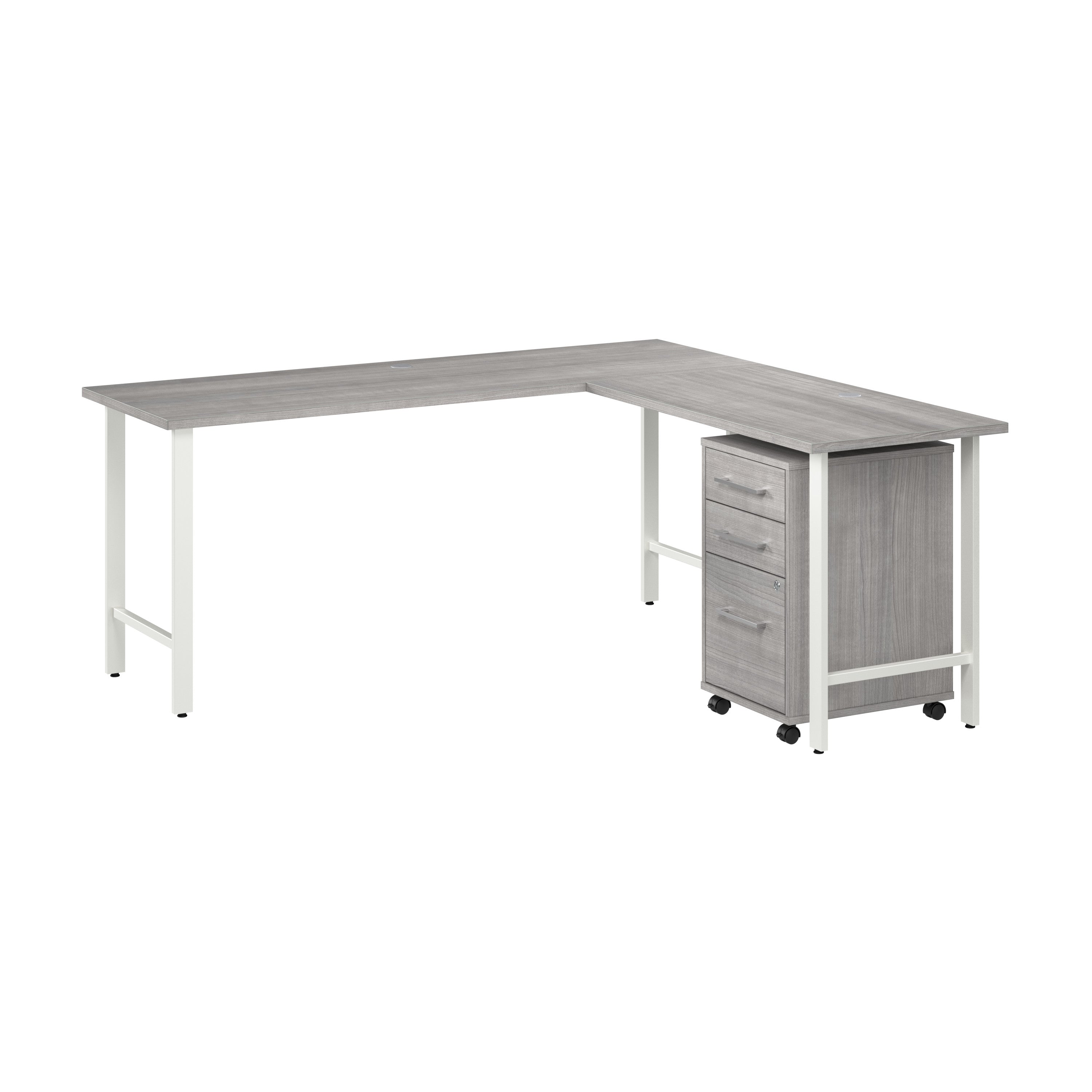 Bush Business Furniture Hustle 72W x 24D L Shaped Computer Desk with 3 Drawer Mobile File Cabinet in Platinum Gray - 71.02" Width x 65.3" Depth x 30.07" Height