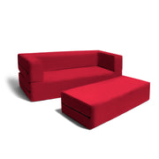 Jaxx Zipline Kids Sofa & Large Ottoman, 3 in 1 Fold Out Sofa, Big Kids Edition, Cherry