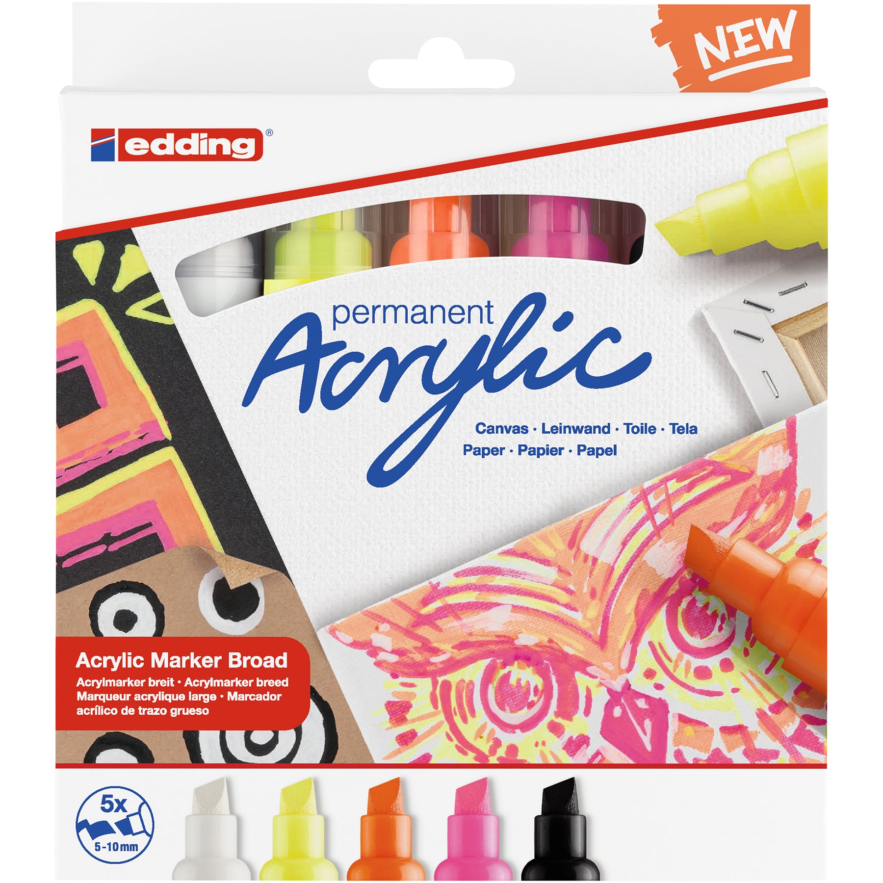 edding 5000 Acrylic Marker - Broad - Set of 5 Assorted - Neon
