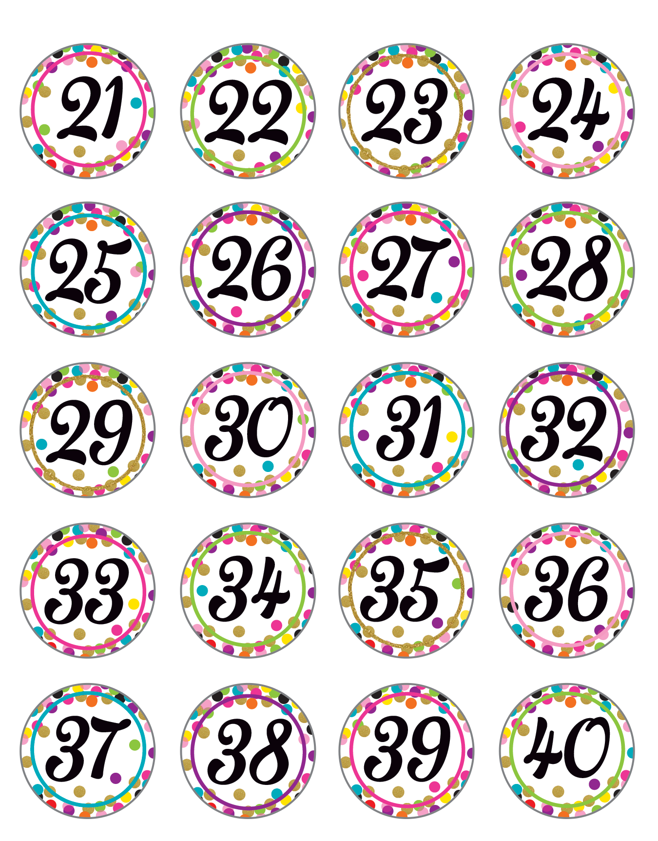 Confetti Numbers Stickers