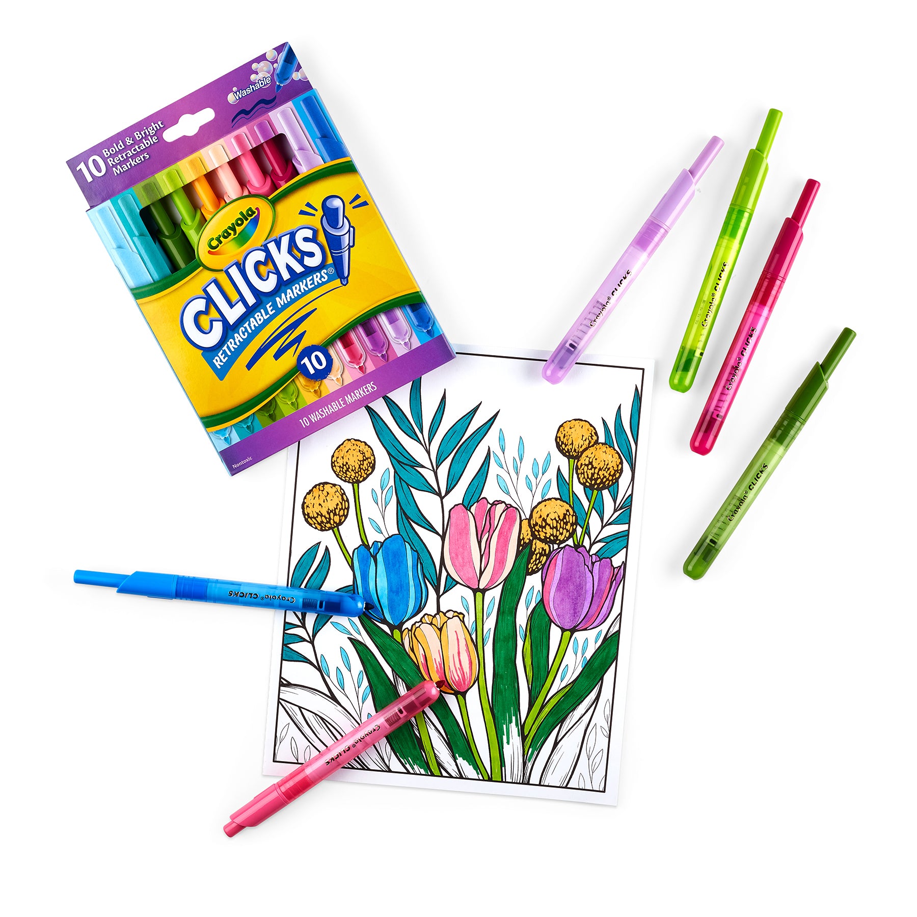 Washable CLICKS Retractable Markers, Bold/Bright Colors, 10 Count