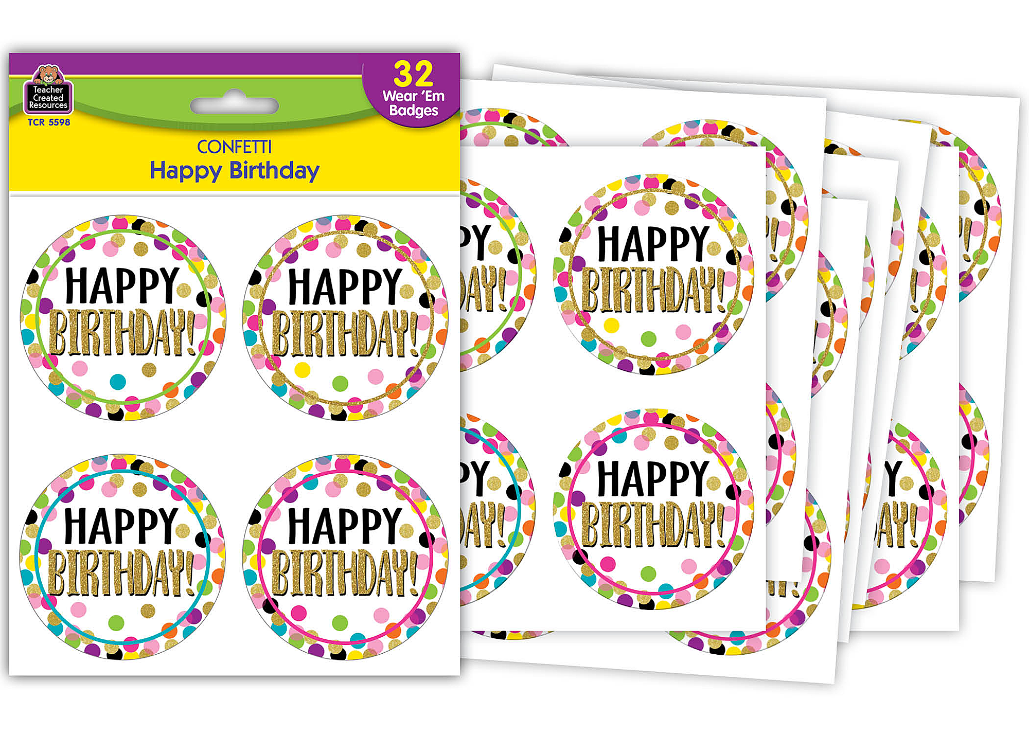 Confetti Happy Birthday Wear ’Em Badges