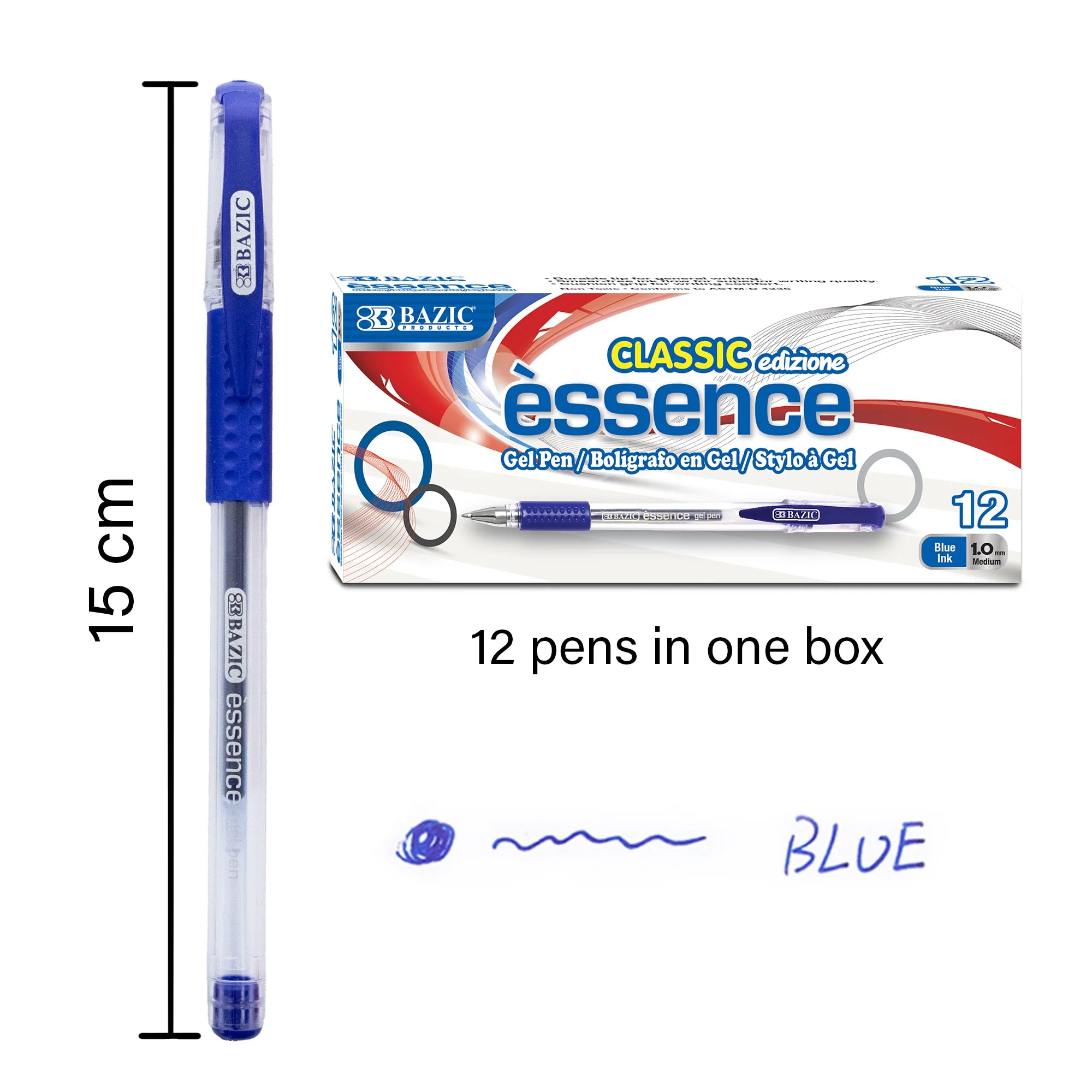 Essence Gel Pen with Cushion Grip, Blue, Box of 12