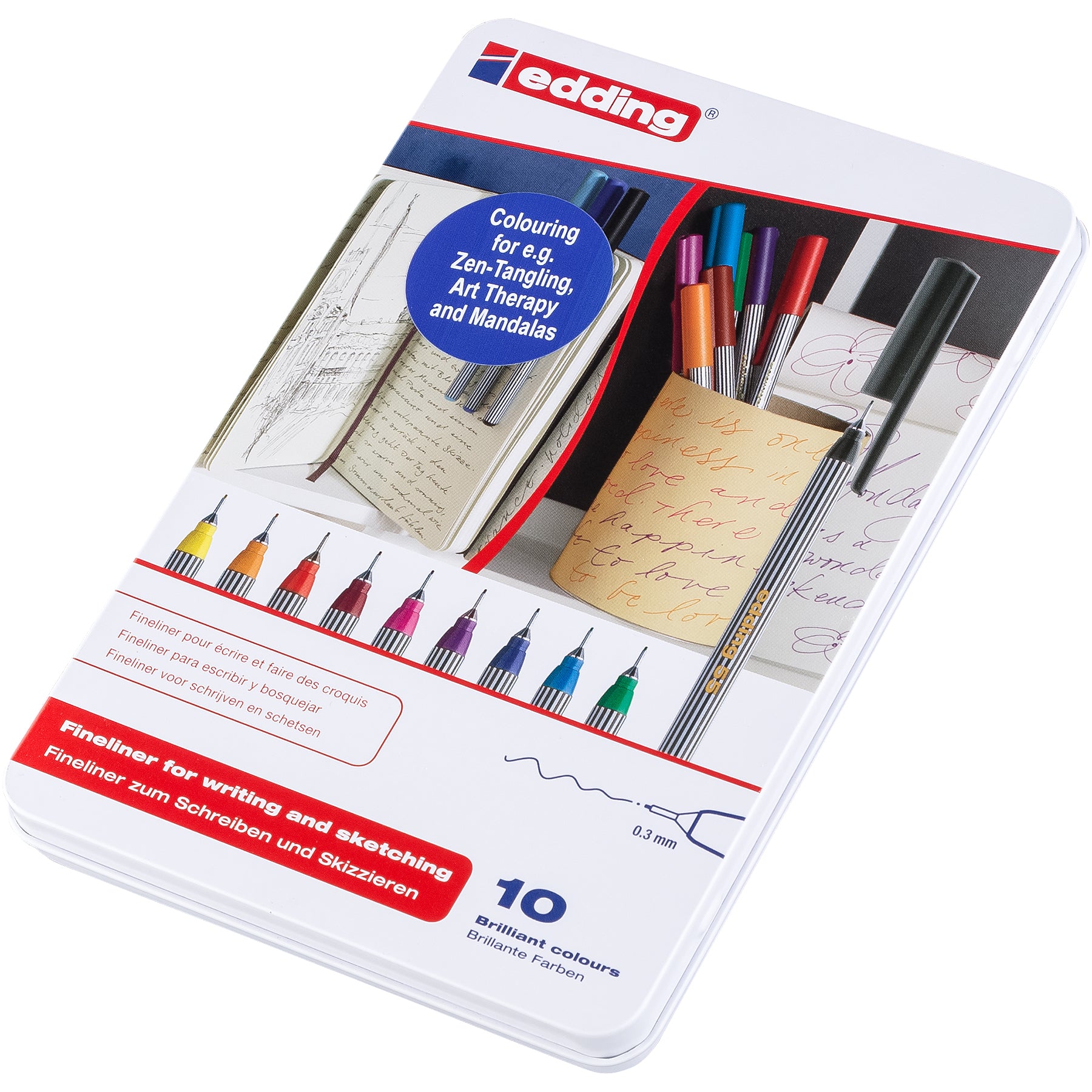 edding 55 Fineliner - Metal Box of 10 - Assorted