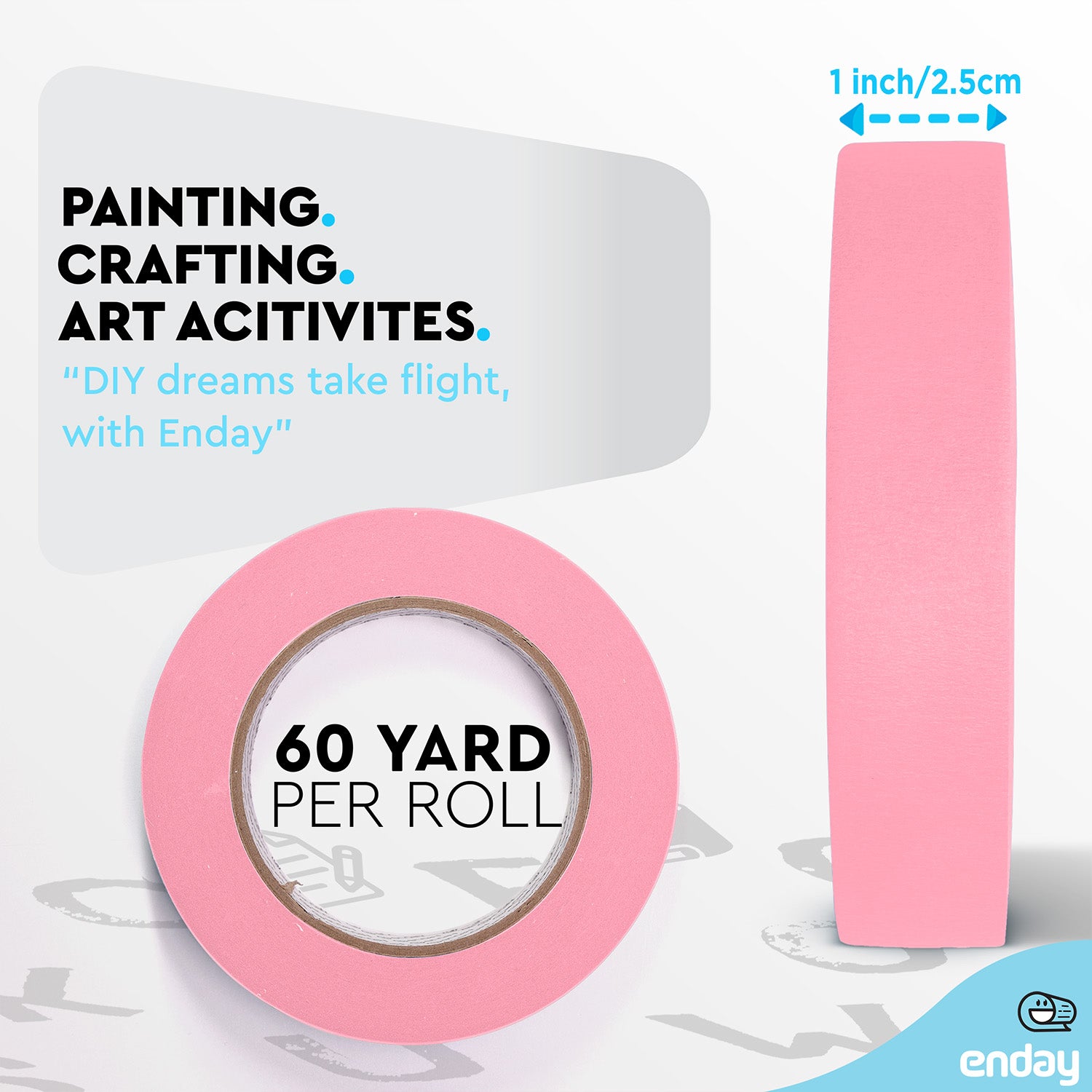 Masking Tape, 1" x 60 Yards, Pink, Pack of 6