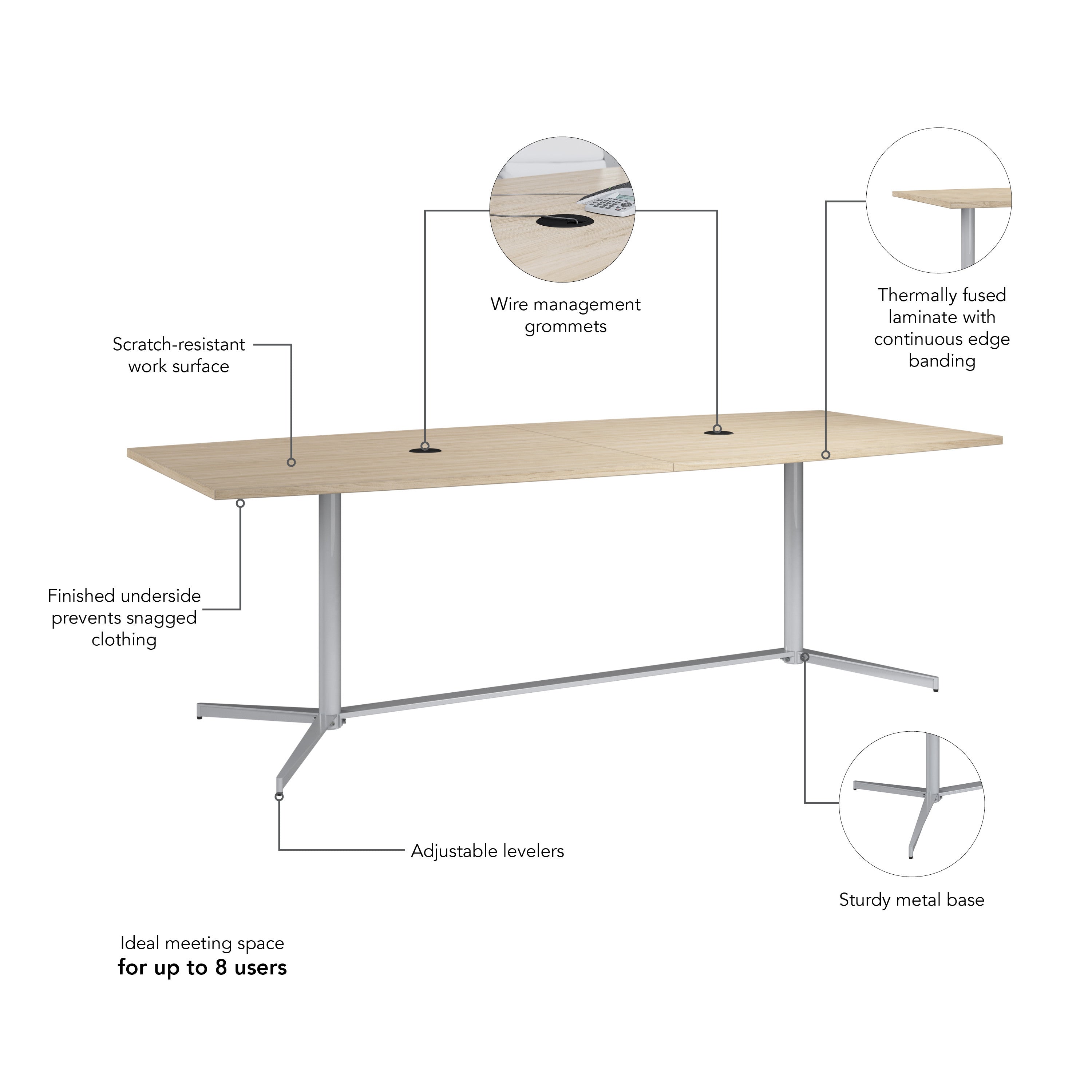 Bush Business Furniture 96-inch Office Conference Table with Metal Base in Natural Elm - 95.19" Width x 42" Depth x 28.65" Height