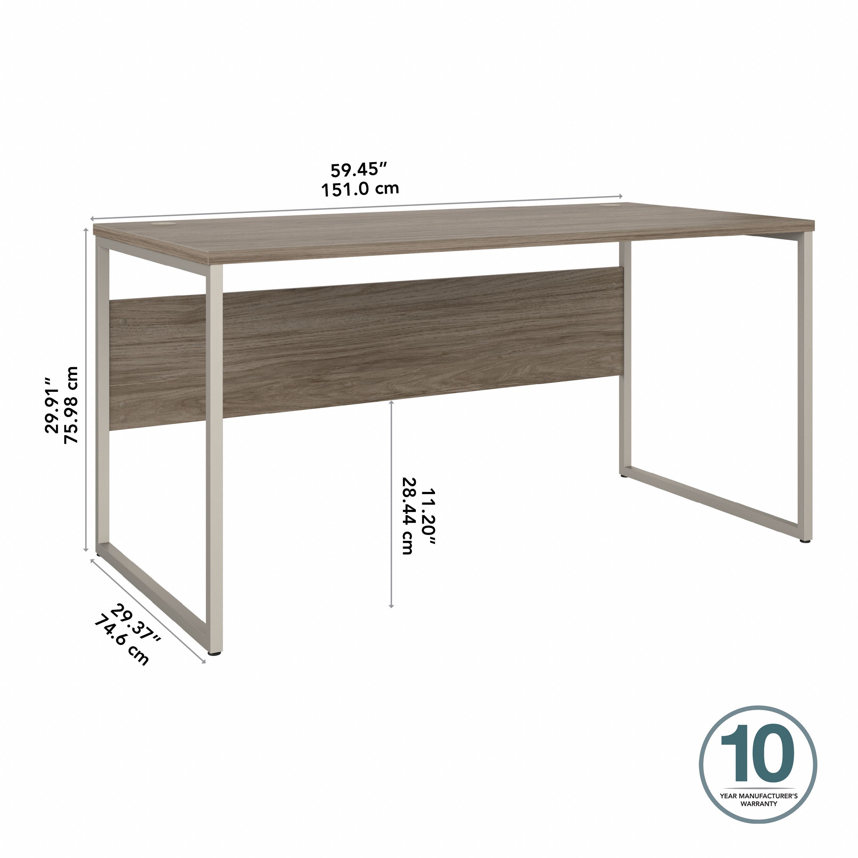 Bush Business Furniture Hybrid 60W x 30D Computer Table Desk with Metal Legs in Modern Hickory - 59.45" Width x 29.37" Depth x 29.91" Height