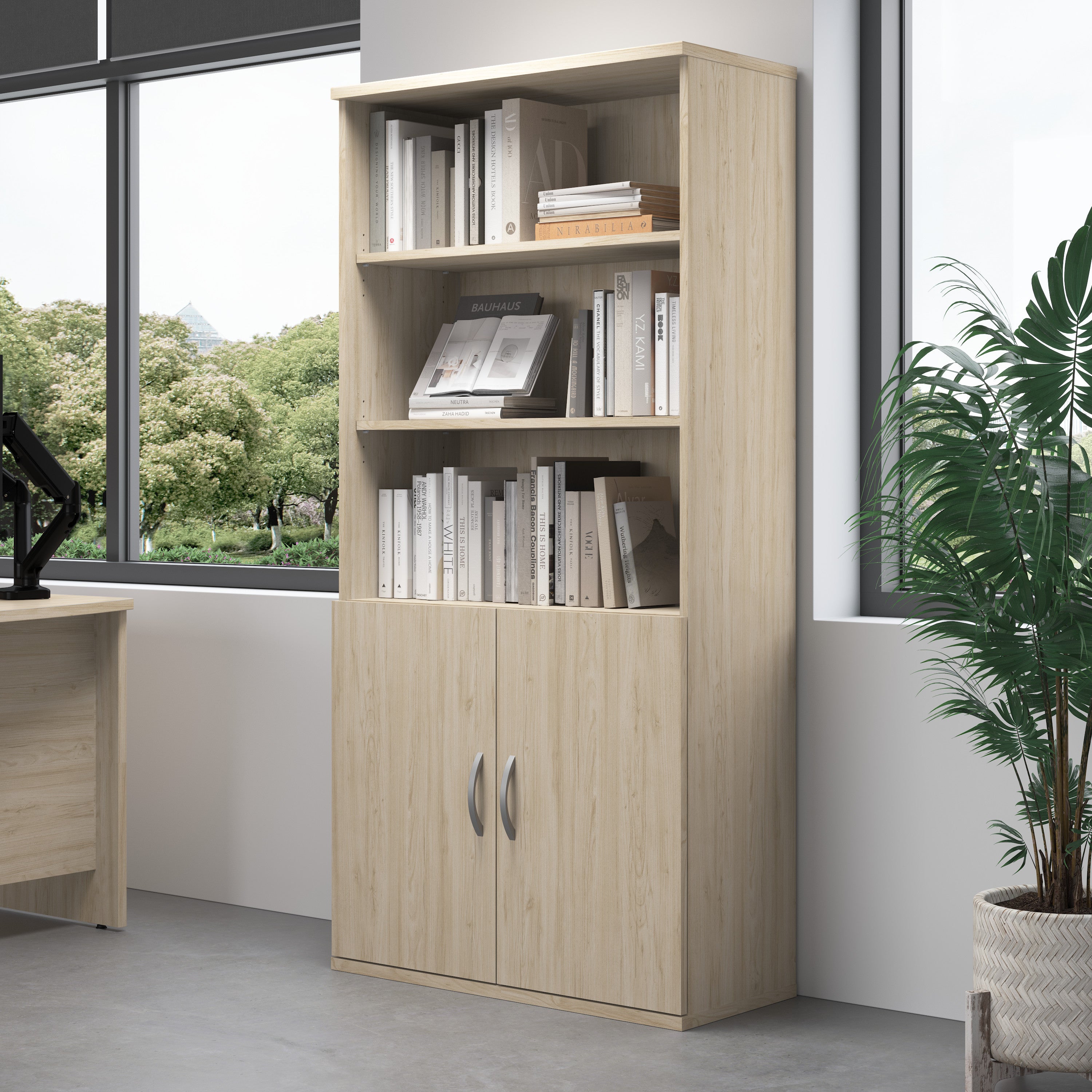 Bush Business Furniture Studio C Tall 5 Shelf Bookcase in Natural Elm - 35.81" Width x 72.9" Depth x 72.8" Height