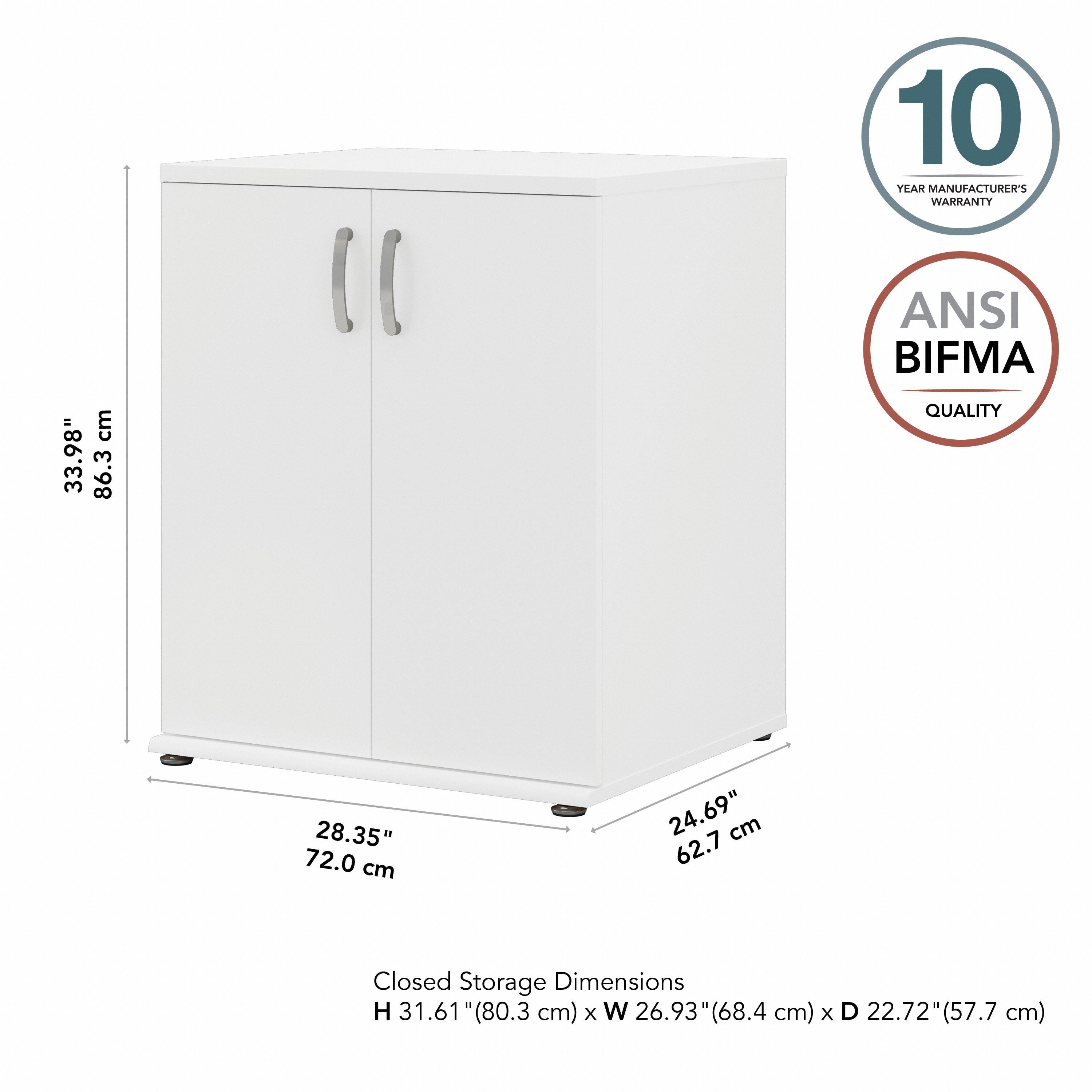 Bush Business Furniture Universal Floor Storage Cabinet with Doors and Shelves in White - 28.35" Width x 24.69" Depth x 33.98" Height