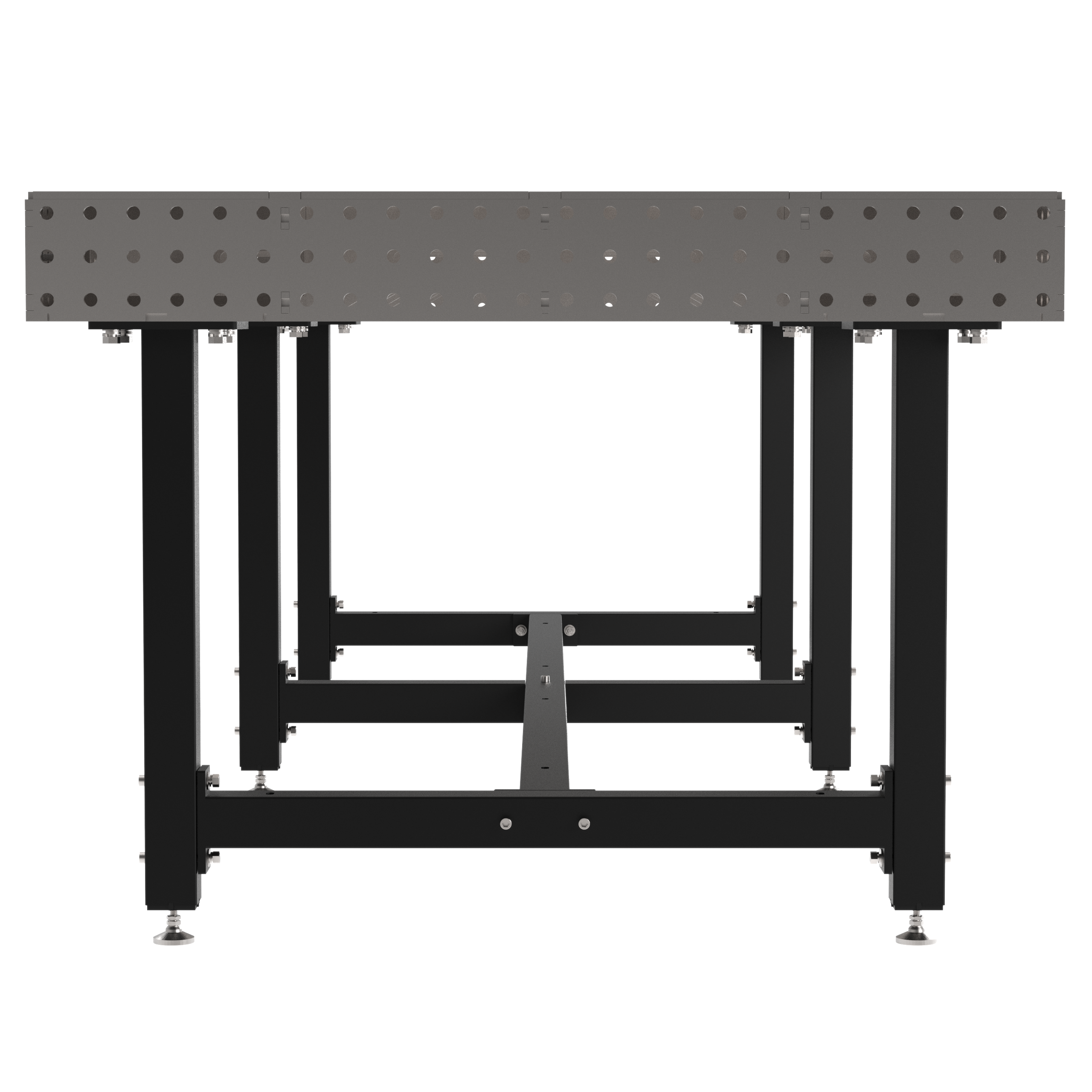 Welding Fixture Table, Fixed Height, 36"H x 120"L x 48"D, 1/4" Carbon Steel Top, Six Black Powdercoat Legs, Self-Leveling Feet