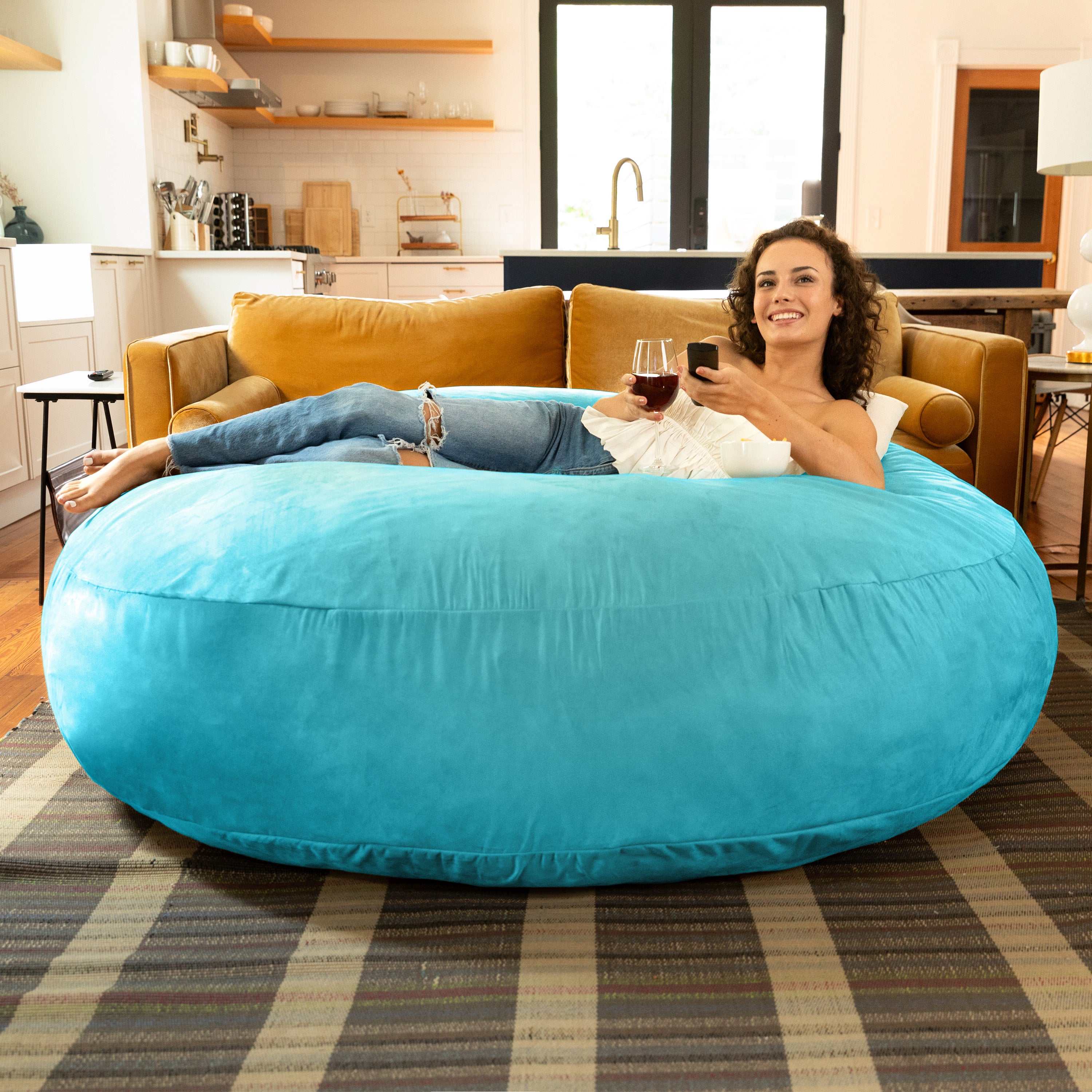 Jaxx 6 Foot Cocoon - 2-in-1 Convertible Bean Bag Bed & Large Bean Bag Chair for Adults, Microsuede Teal