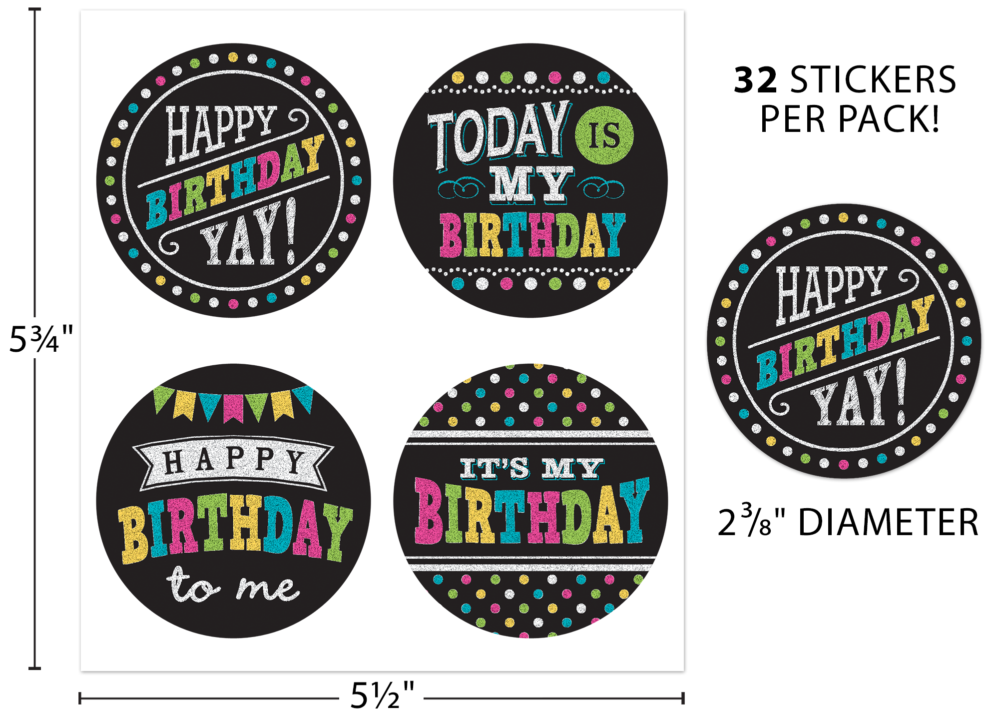 Chalkboard Brights Happy Birthday Wear ’Em Badges