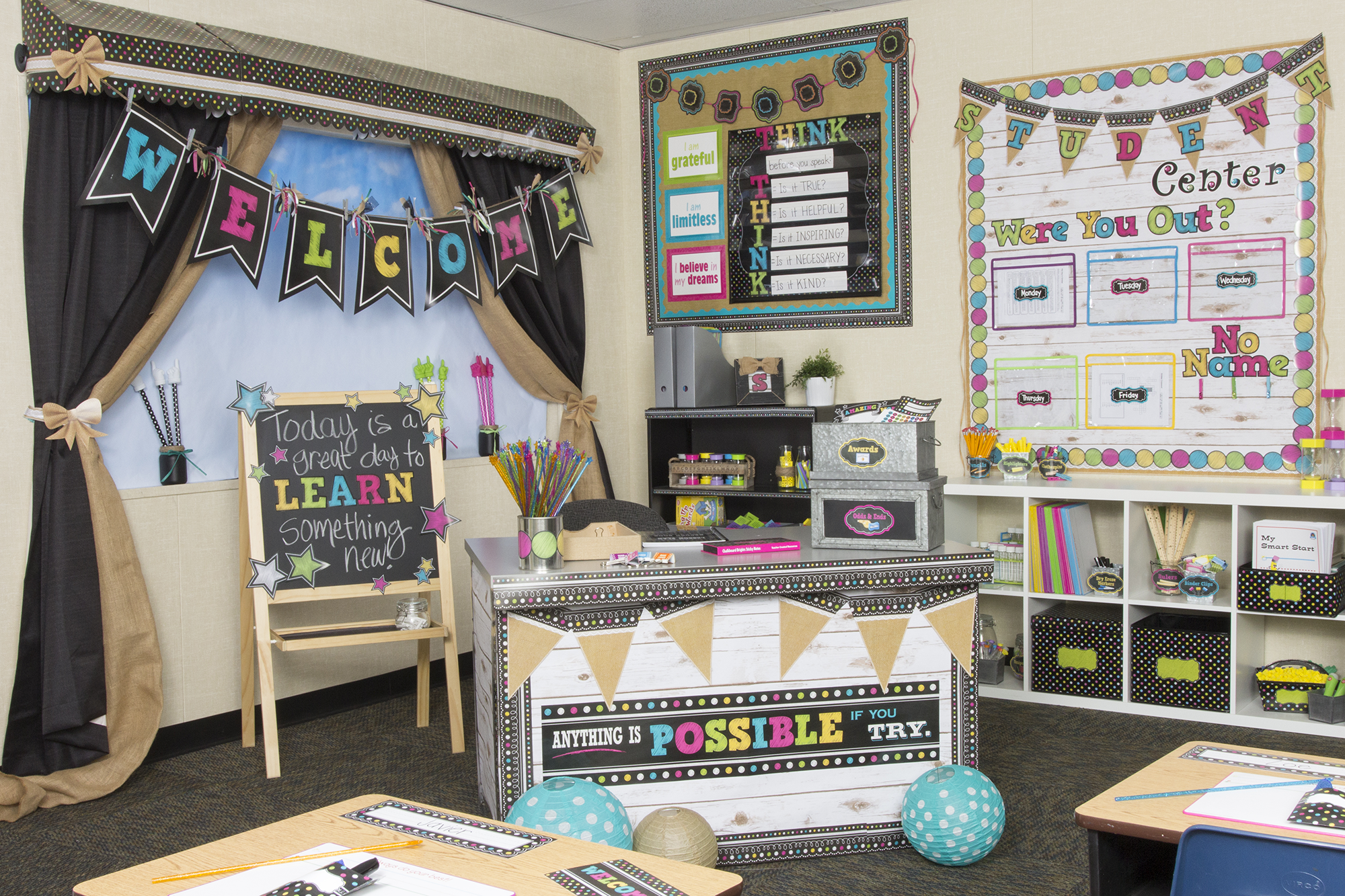 Chalkboard Brights Pennants Welcome Bulletin Board