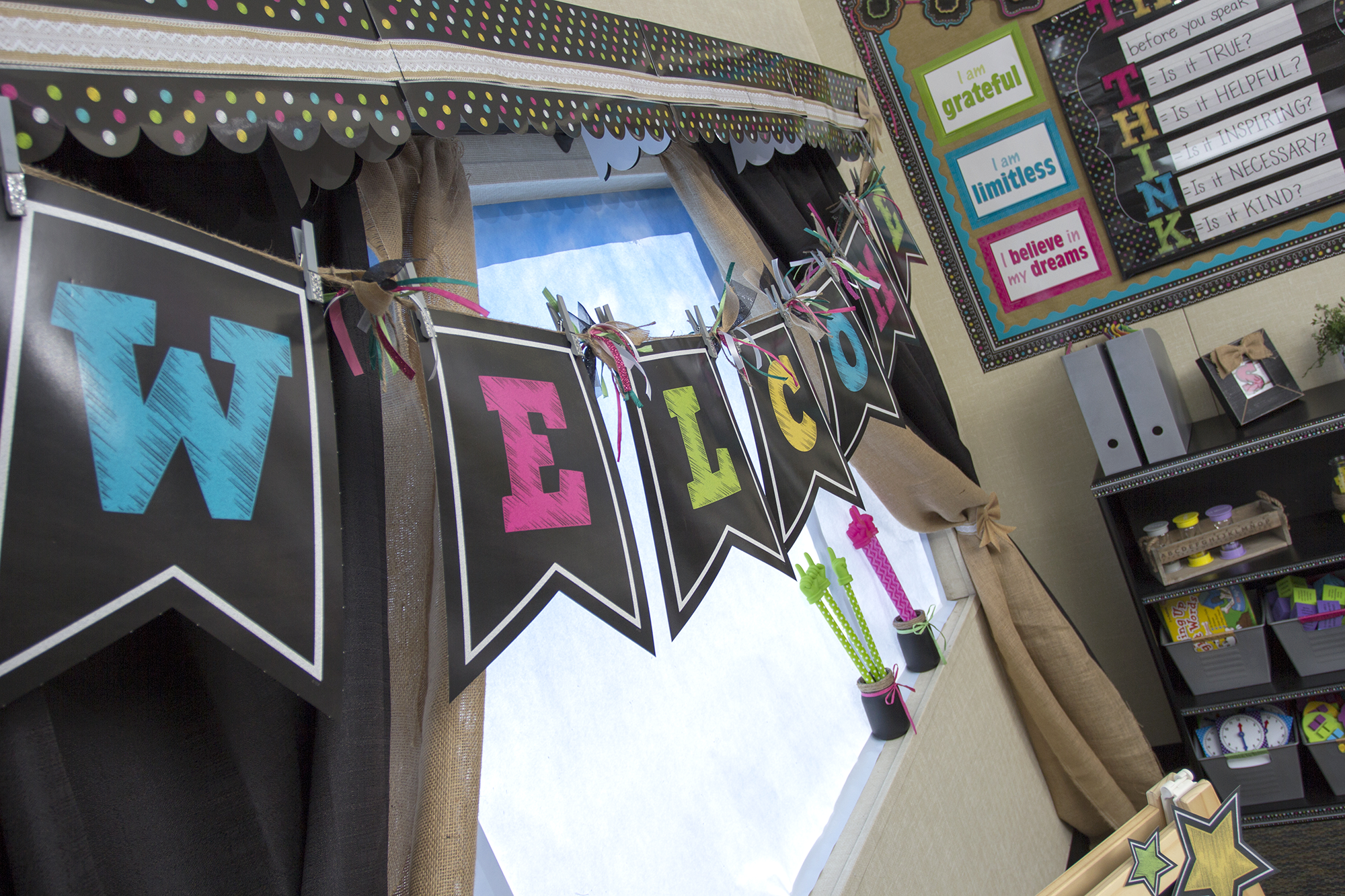 Chalkboard Brights Pennants Welcome Bulletin Board